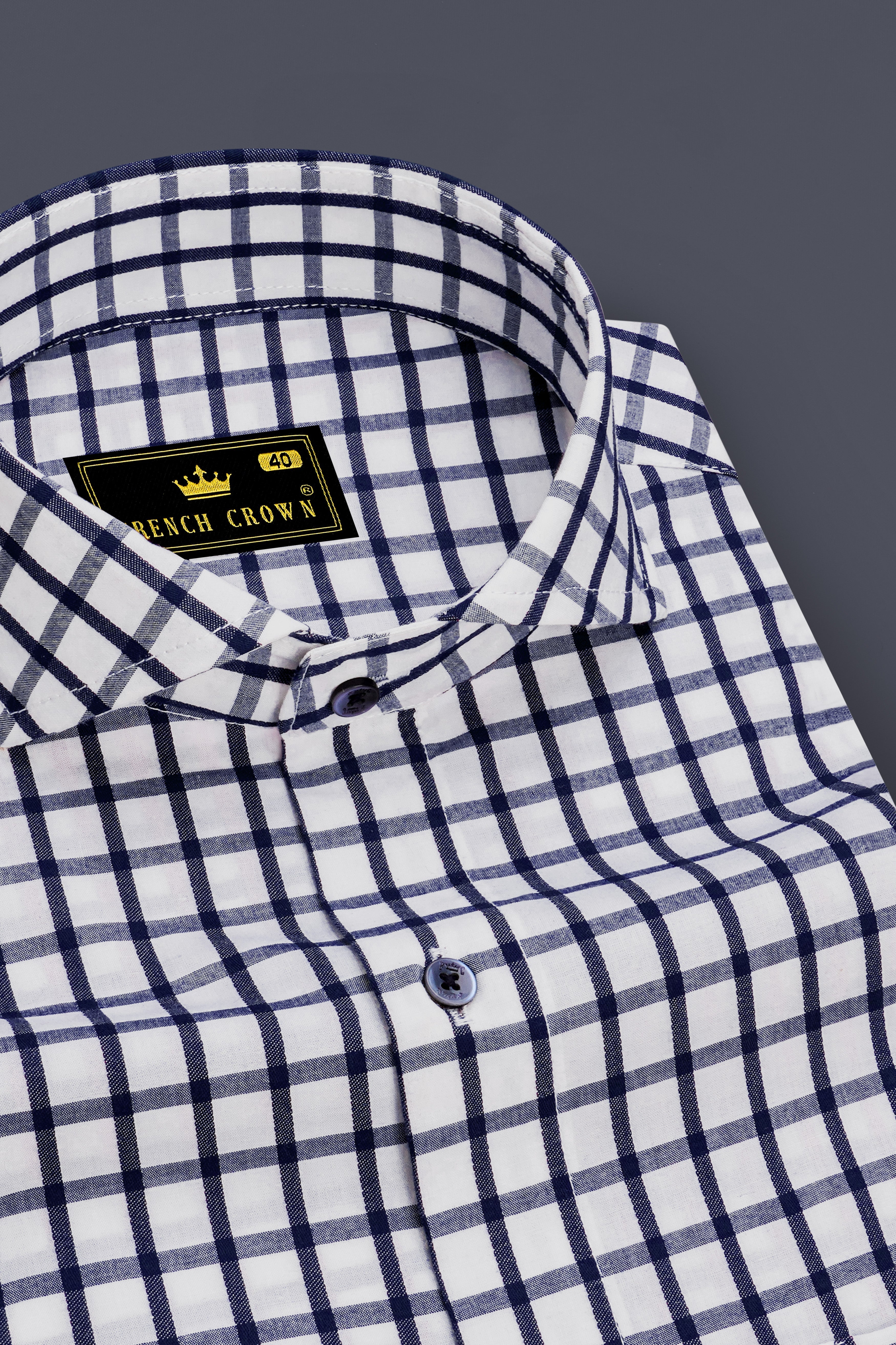 Bright White and Ebony Clay Blue Gingham Dobby Textured Premium Giza Cotton Shirt