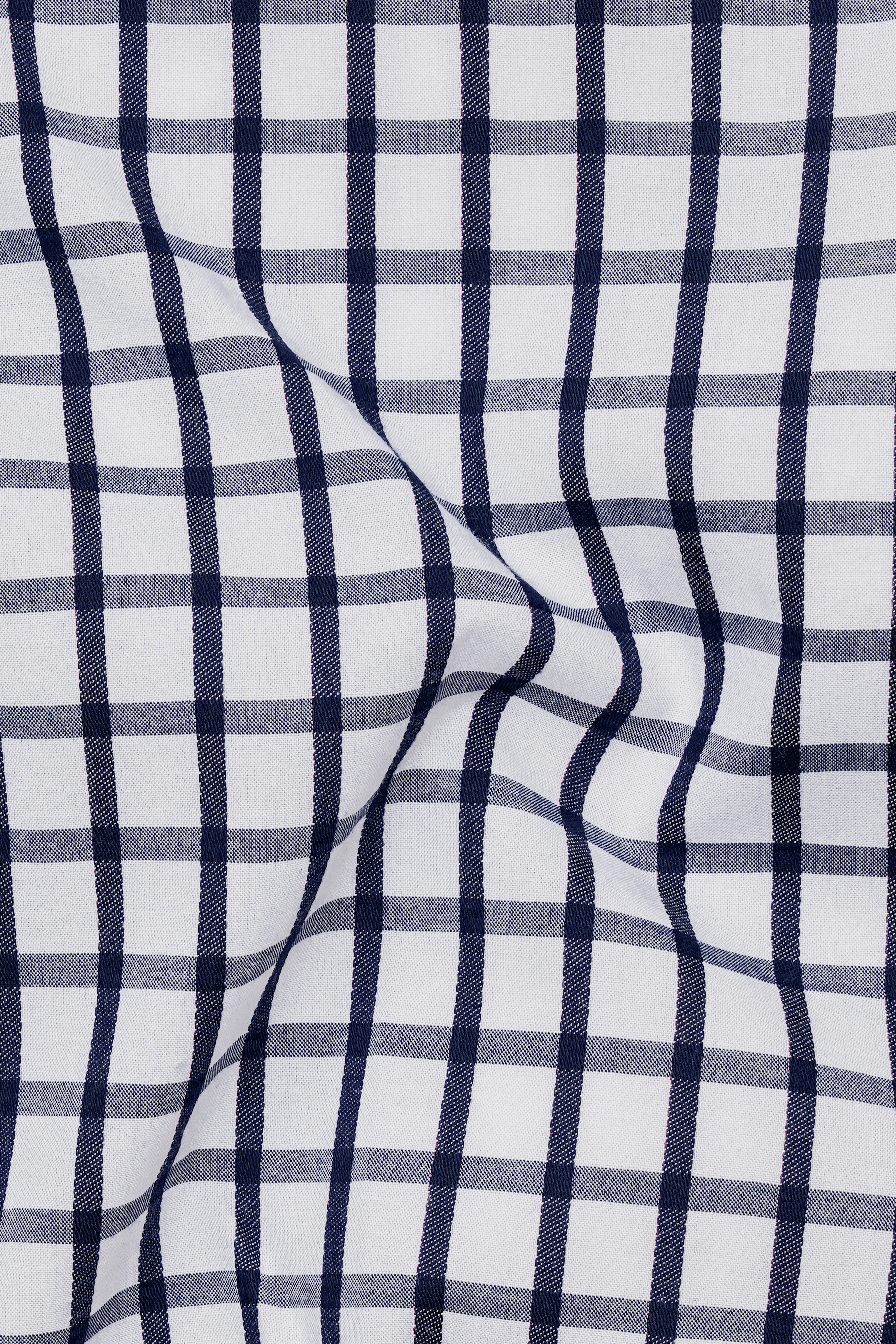 Bright White and Ebony Clay Blue Gingham Dobby Textured Premium Giza Cotton Shirt