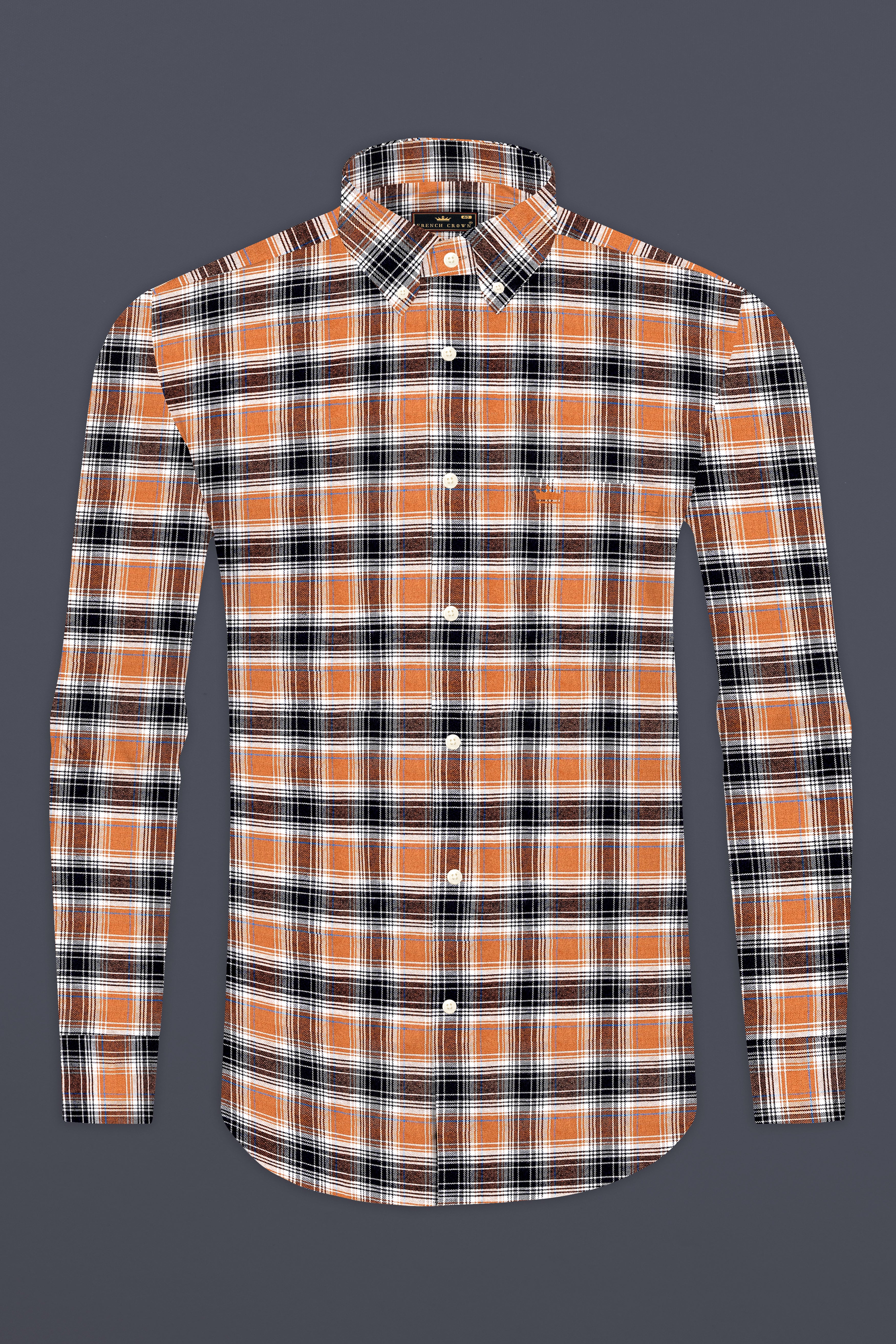 Terra Cotta Brown and Mirage Black Plaid Flannel Shirt