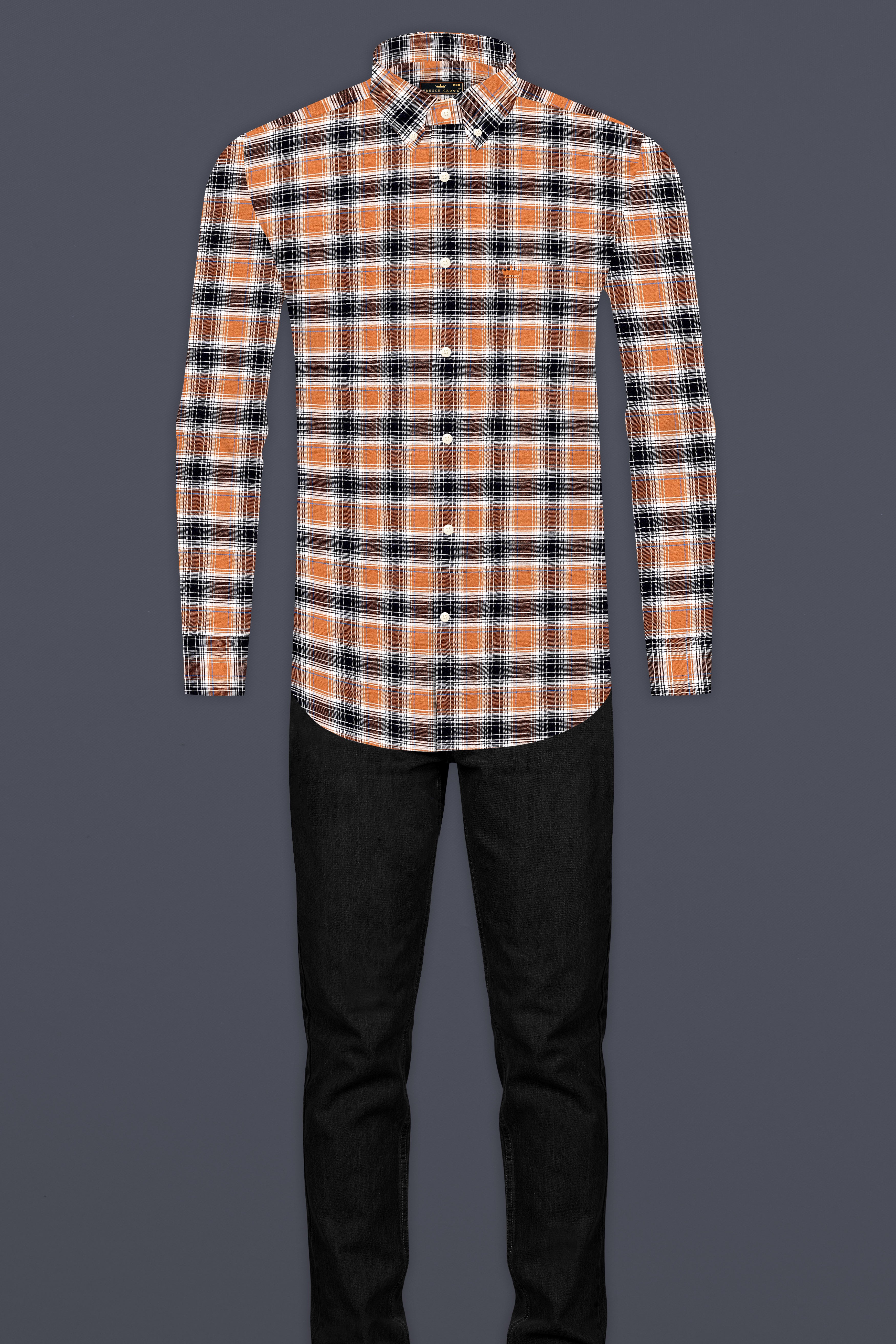 Terra Cotta Brown and Mirage Black Plaid Flannel Shirt