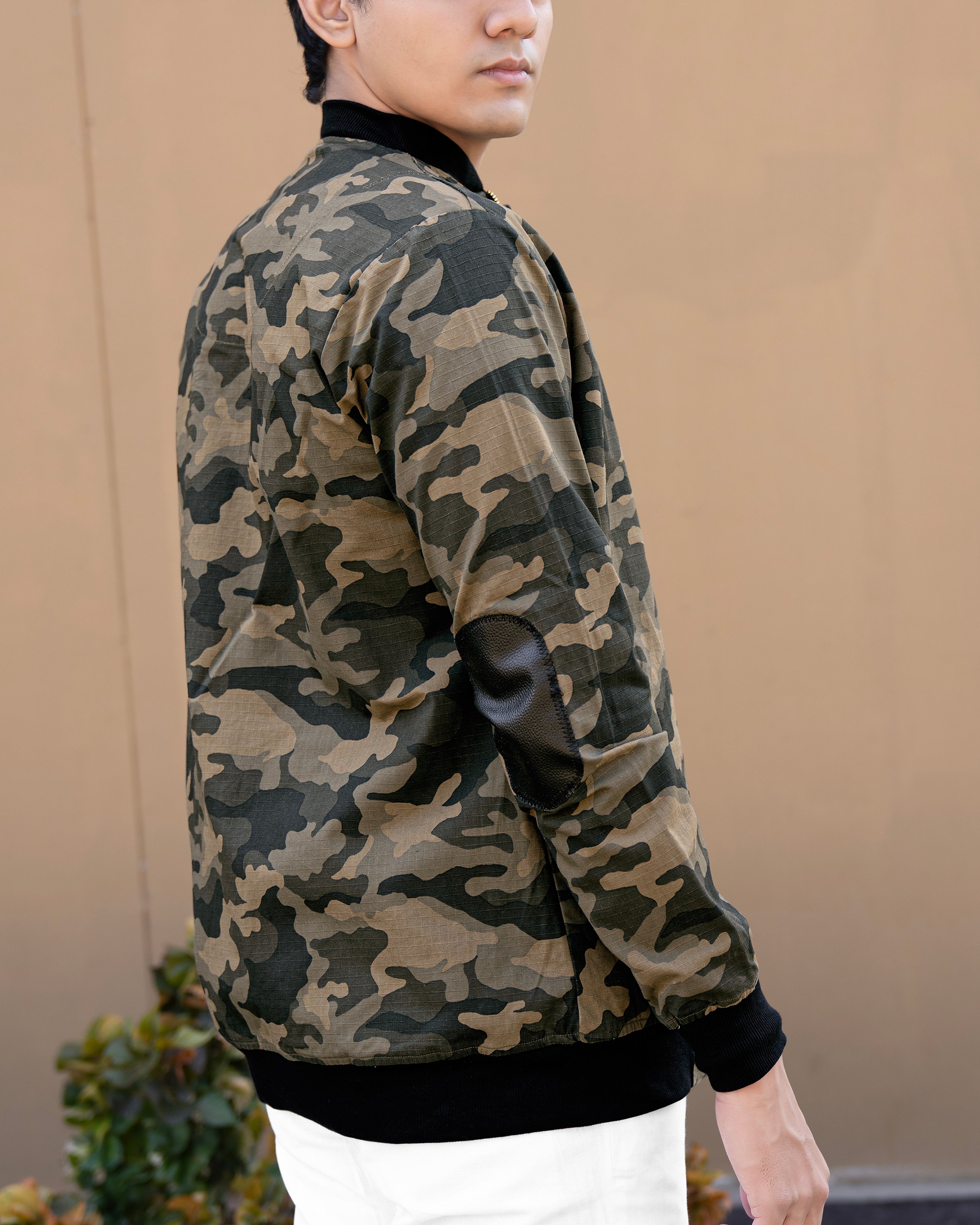 Americano Brown with Charcoal Green Camouflage Royal Oxford Bomber Jacket