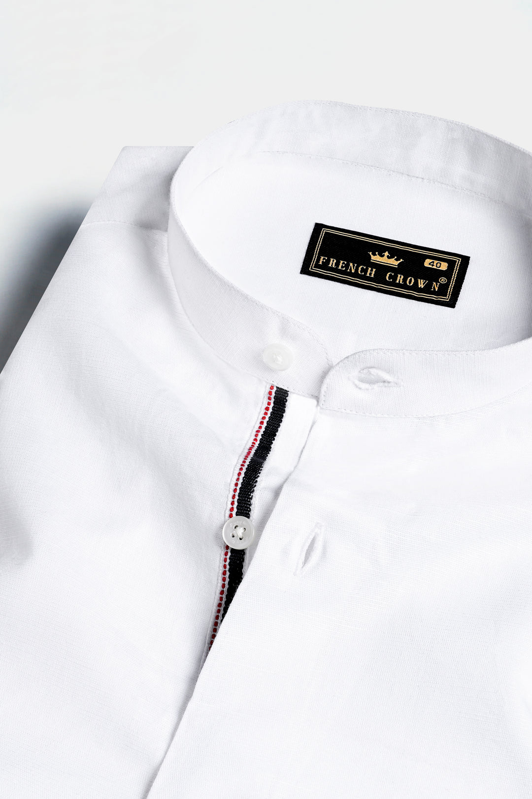 Men's white linen/cotton blend grandad collar shirt