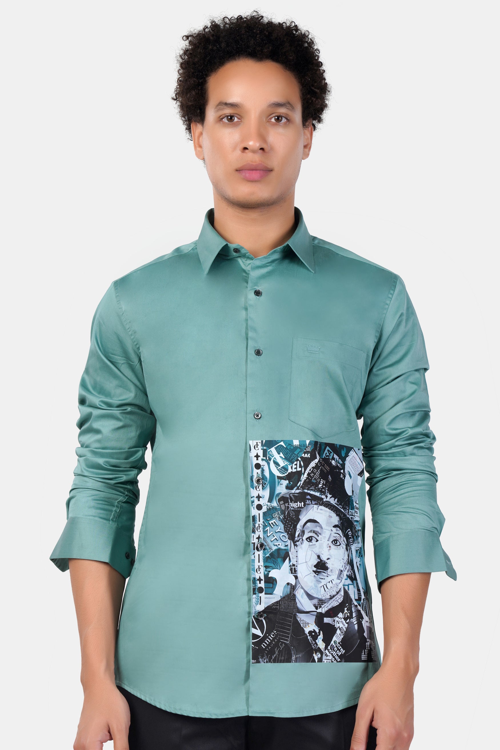Sirocco Blue Charlie Chaplin Printed Printed Subtle Sheen Super Soft Premium Cotton Designer Shirt