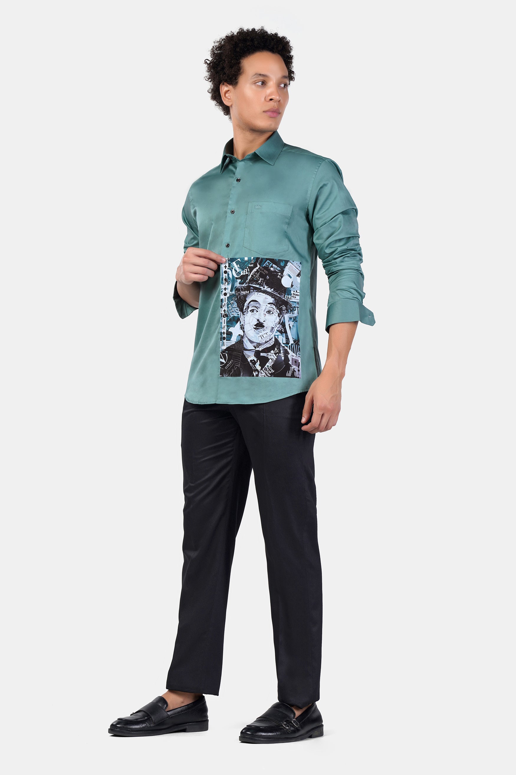 Sirocco Blue Charlie Chaplin Printed Printed Subtle Sheen Super Soft Premium Cotton Designer Shirt