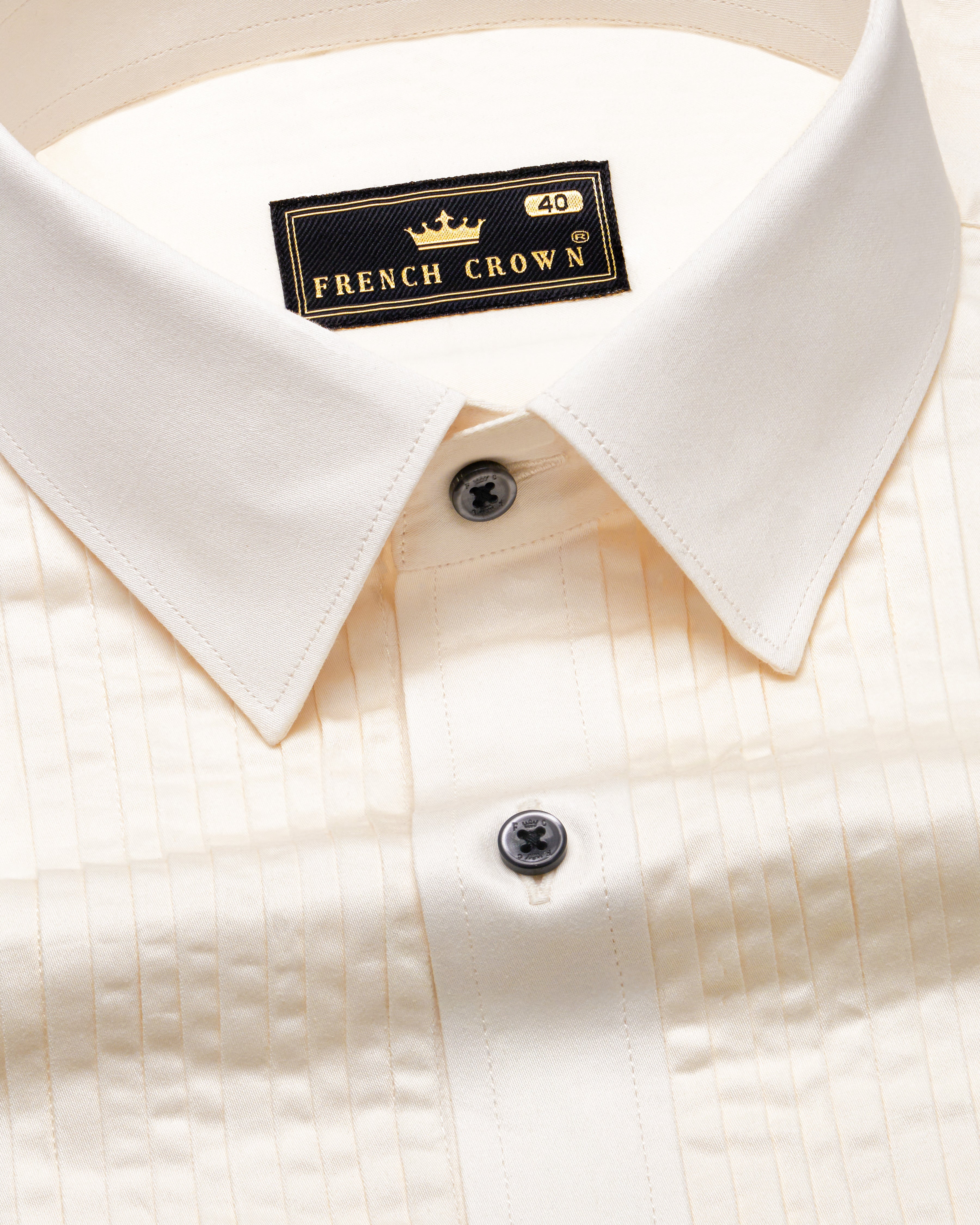 Fantasy Cream Subtle Sheen Snake Pleated Super Soft Premium Cotton Tuxedo Shirt