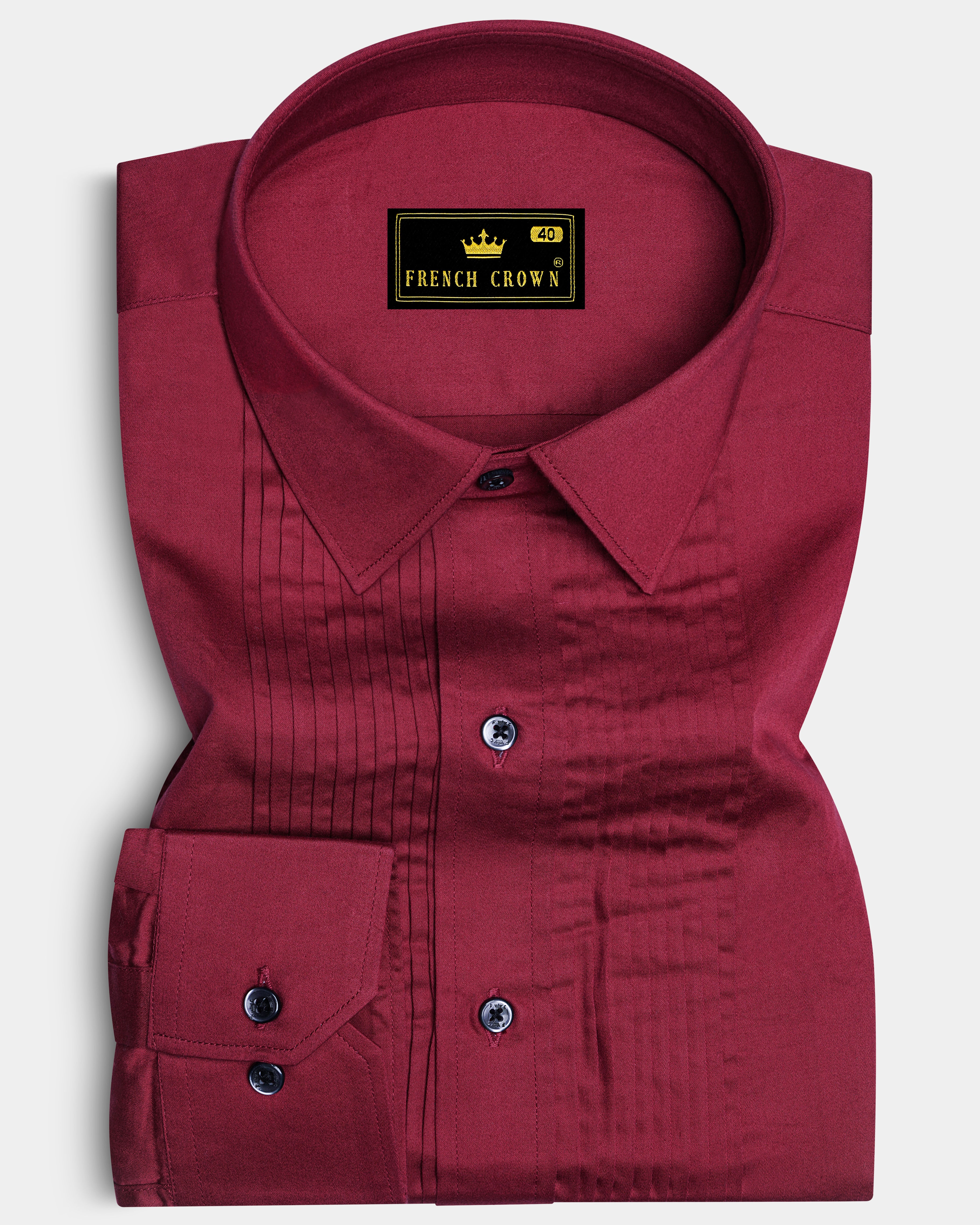 Vivid Auburn Red Snake Pleated Formal/Casual Plain-Solid Premium