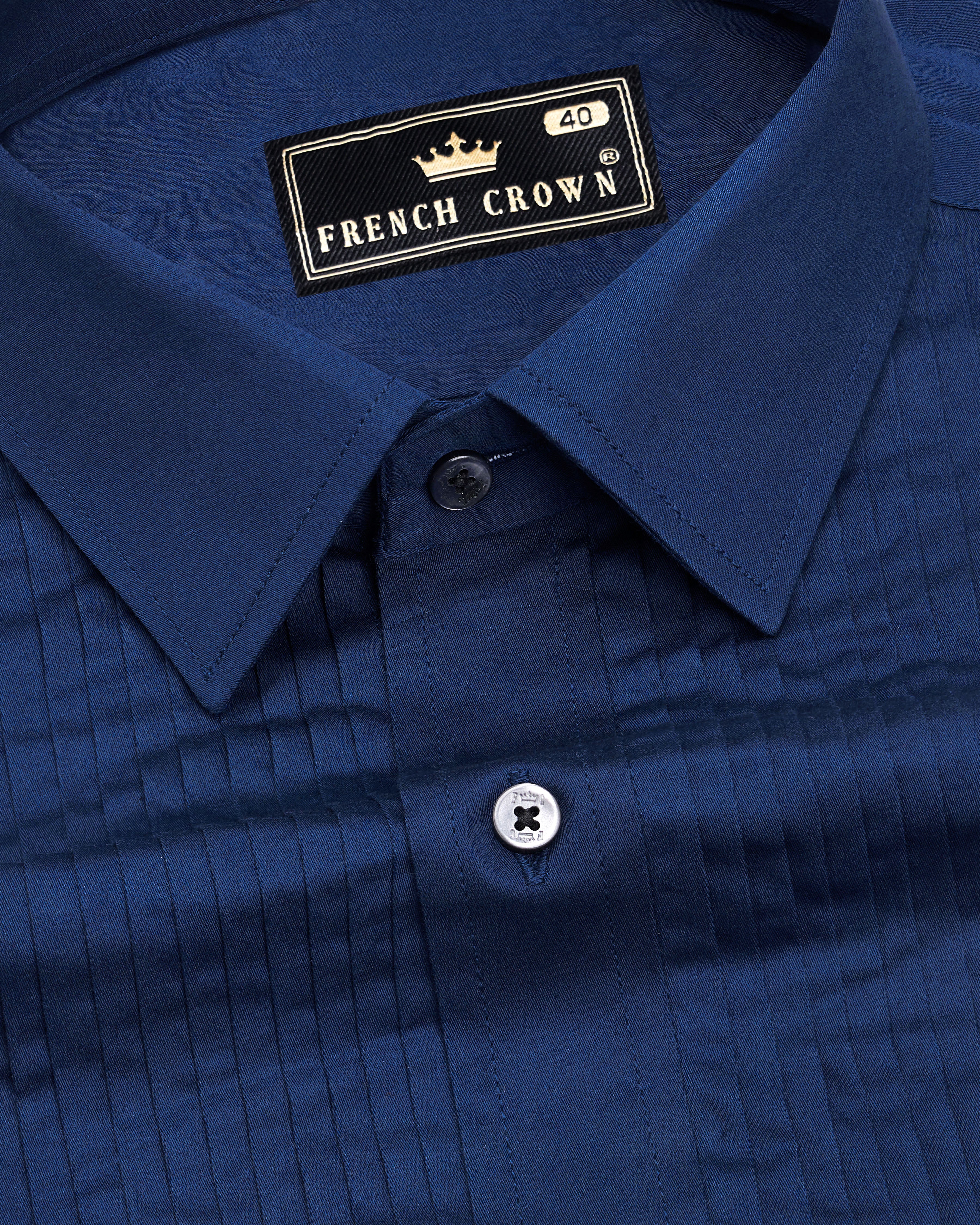 Cloud Burst Blue Subtle Sheen Snake Pleated Super Soft Premium Cotton Tuxedo Shirt