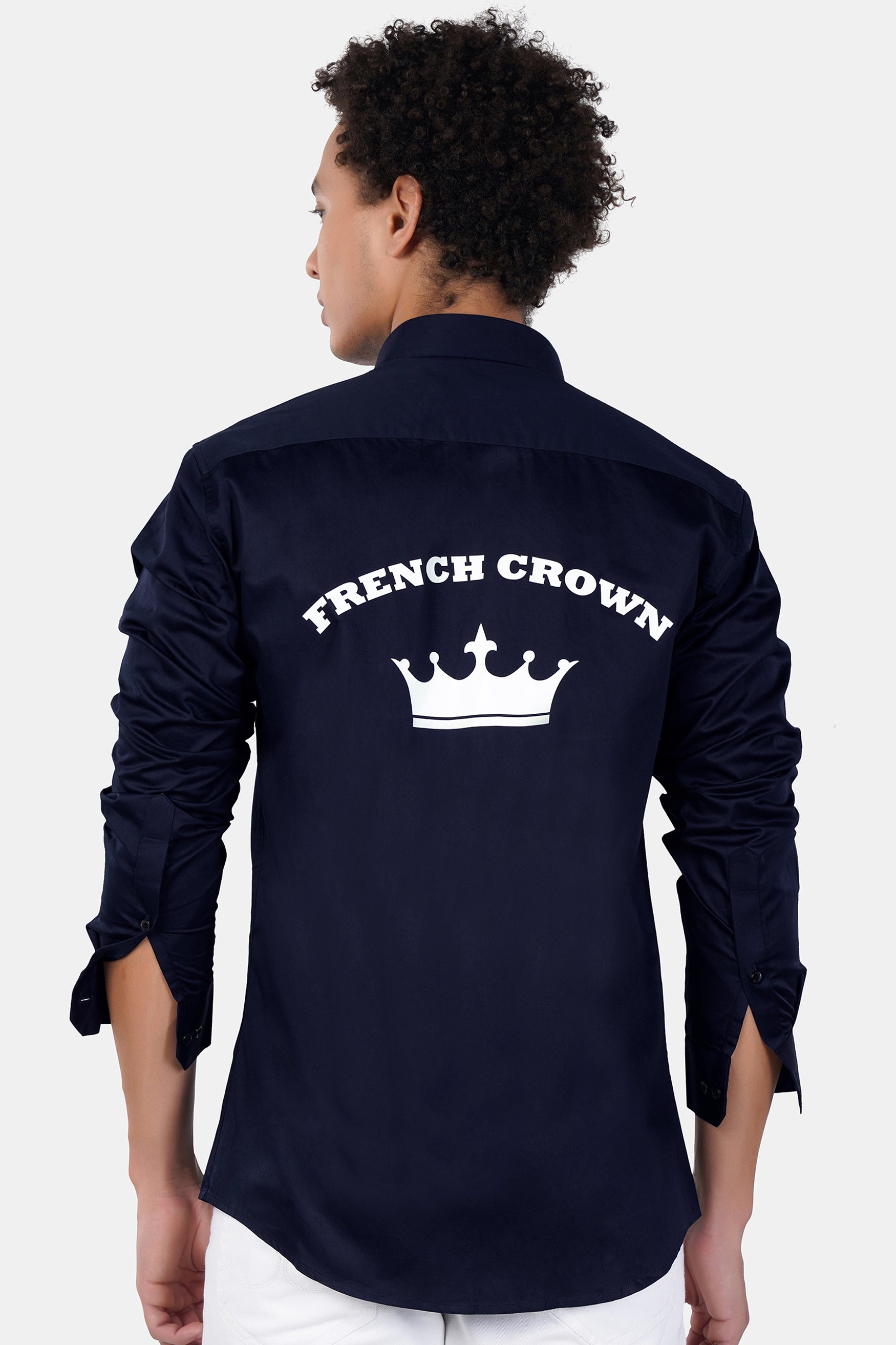 Ebony Blue French Crown Printed Subtle Sheen Super Soft Premium Cotton Designer Shirt