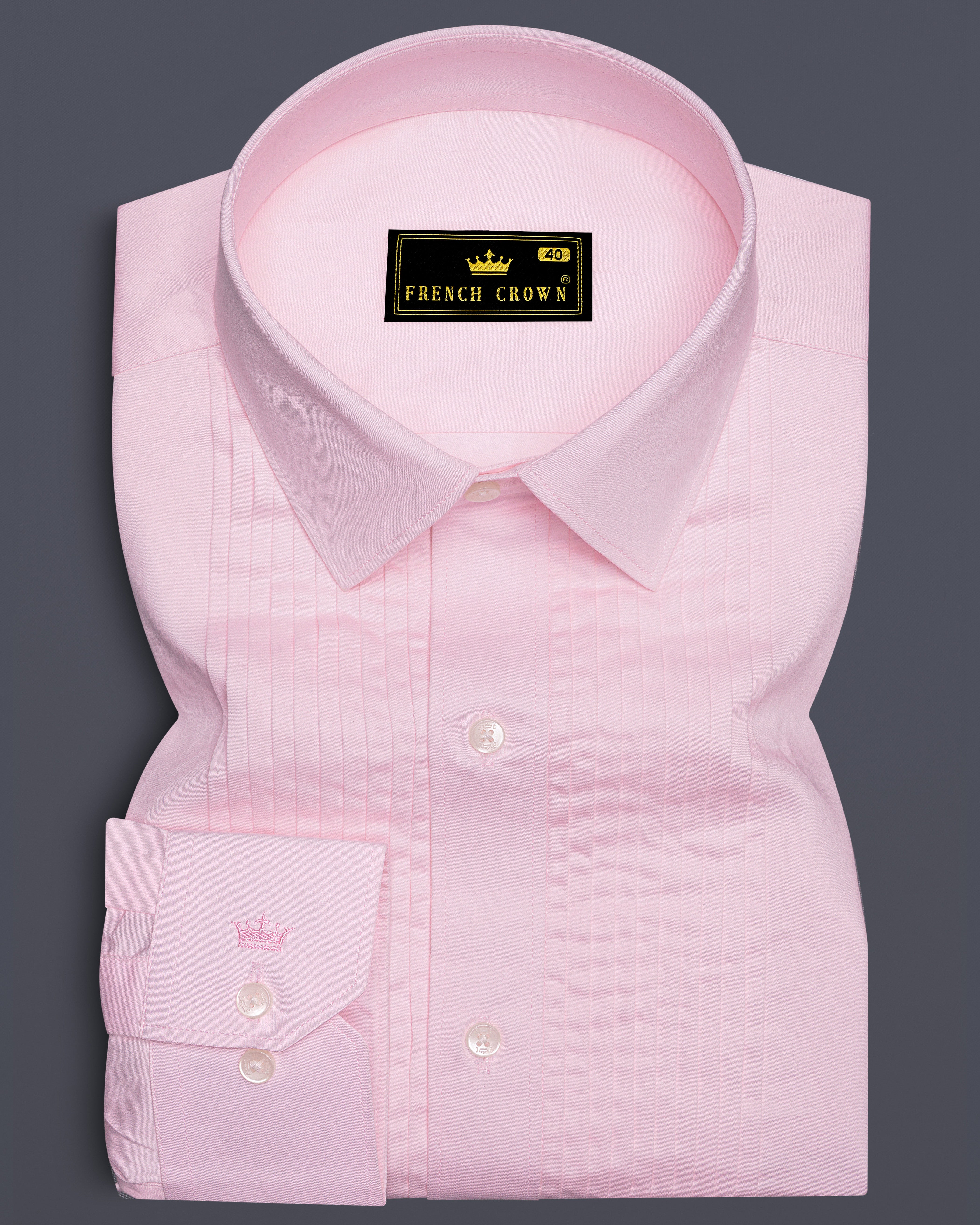 Pinocchio Pink Subtle Sheen Snake Pleated Super Soft Premium Cotton Tuxedo Shirt
