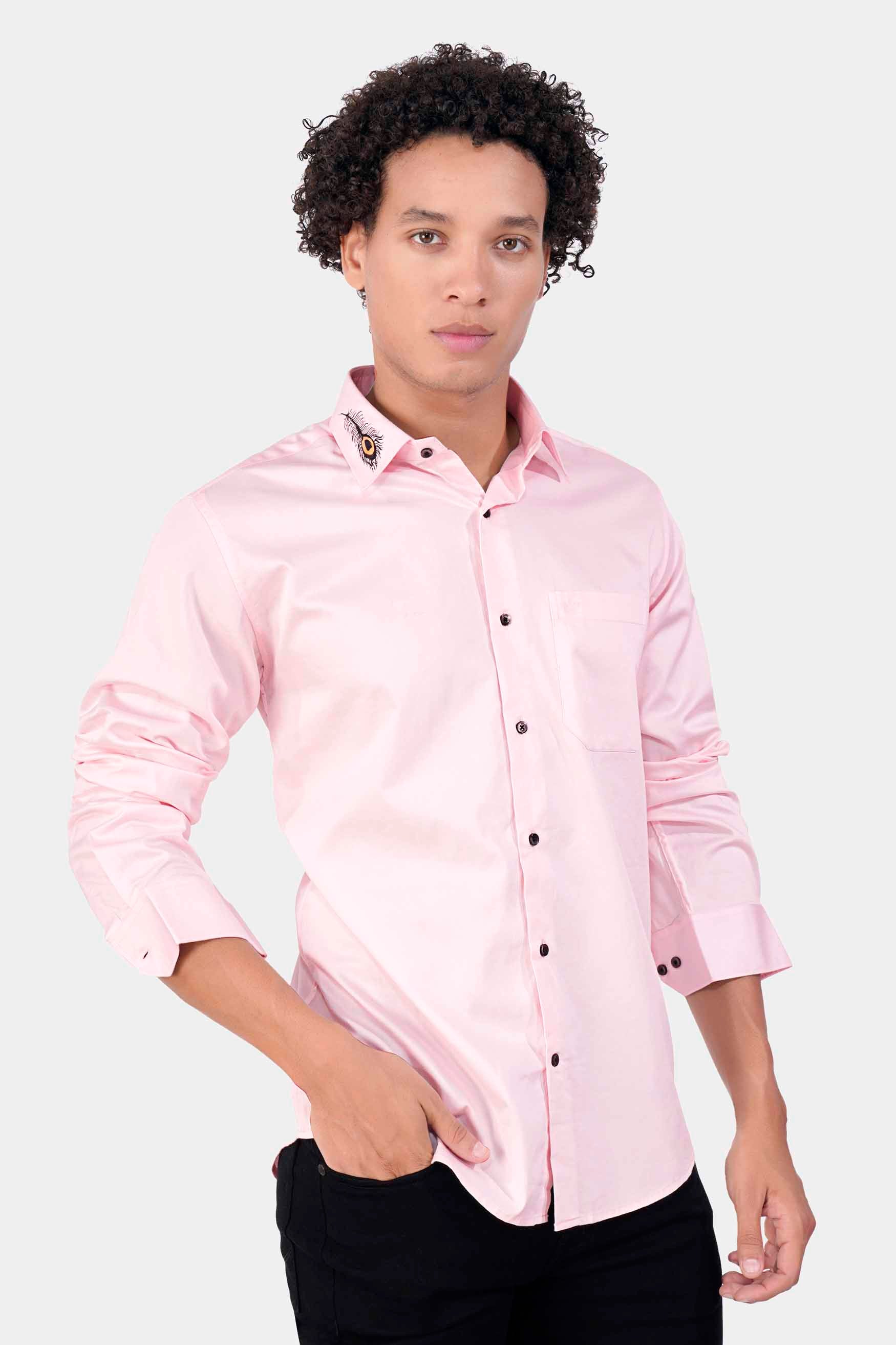 Schauss Pink Feather Hand Painted Subtle Sheen Super Soft Premium Cotton Designer Shirt 8877-BLK-ART-38, 8877-BLK-ART-H-38, 8877-BLK-ART-39, 8877-BLK-ART-H-39, 8877-BLK-ART-40, 8877-BLK-ART-H-40, 8877-BLK-ART-42, 8877-BLK-ART-H-42, 8877-BLK-ART-44, 8877-BLK-ART-H-44, 8877-BLK-ART-46, 8877-BLK-ART-H-46, 8877-BLK-ART-48, 8877-BLK-ART-H-48, 8877-BLK-ART-50, 8877-BLK-ART-H-50, 8877-BLK-ART-52, 8877-BLK-ART-H-52