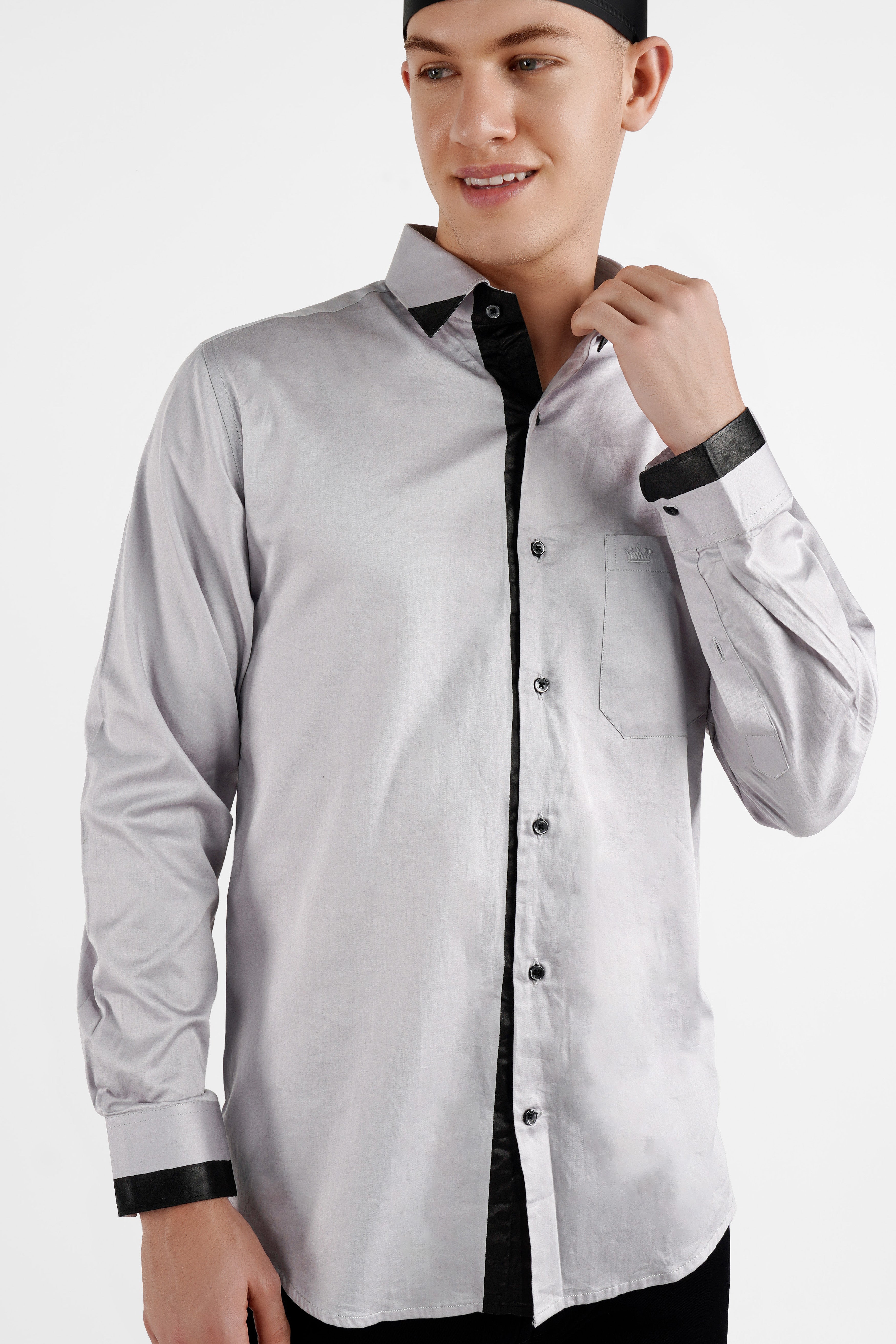Cloud Gray with Black Hand Painted Super Soft Premium Cotton Designer Shirt