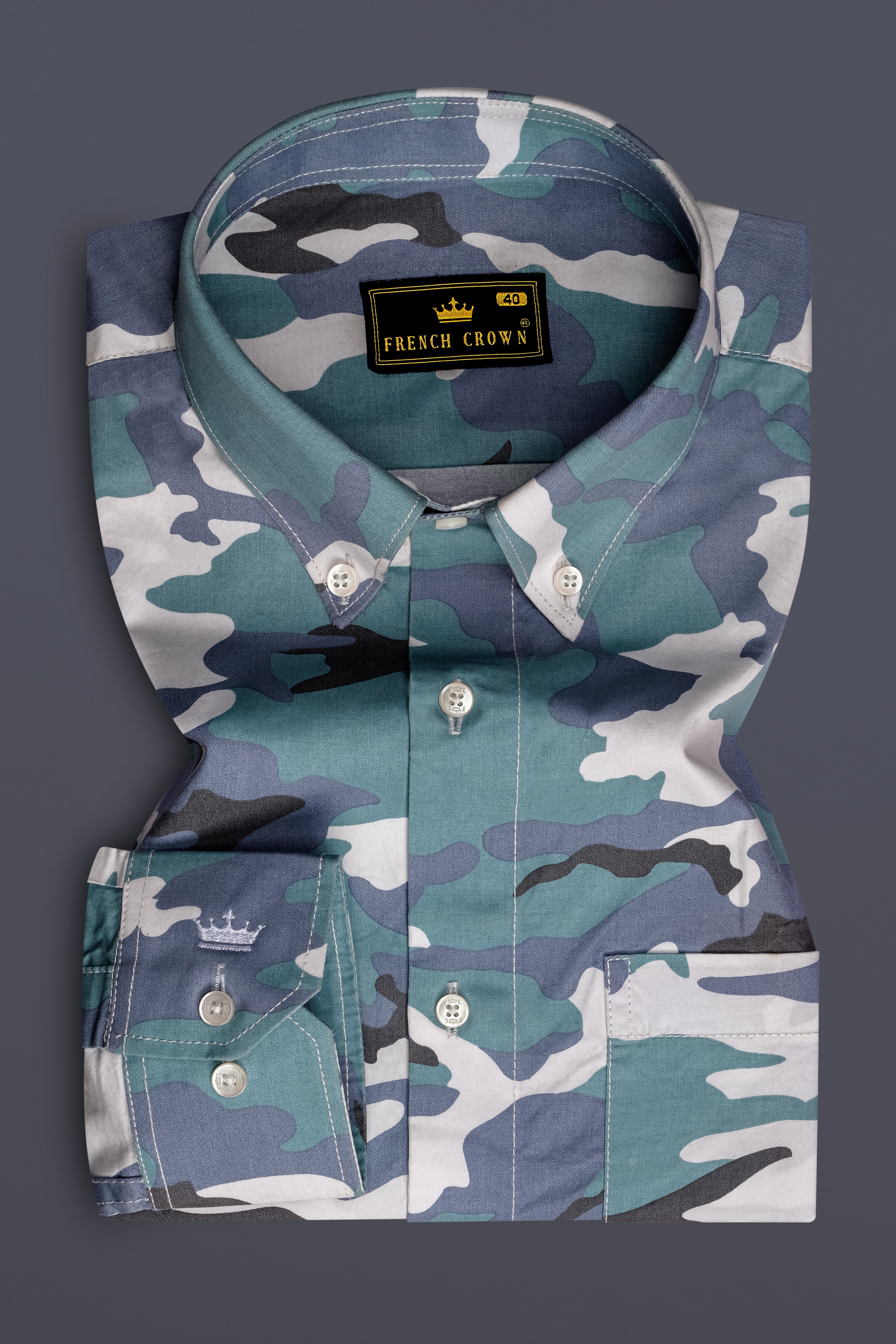 Cascade Blue with Mobster Blue Multicolour Camouflage Printed Royal Oxford Shirt