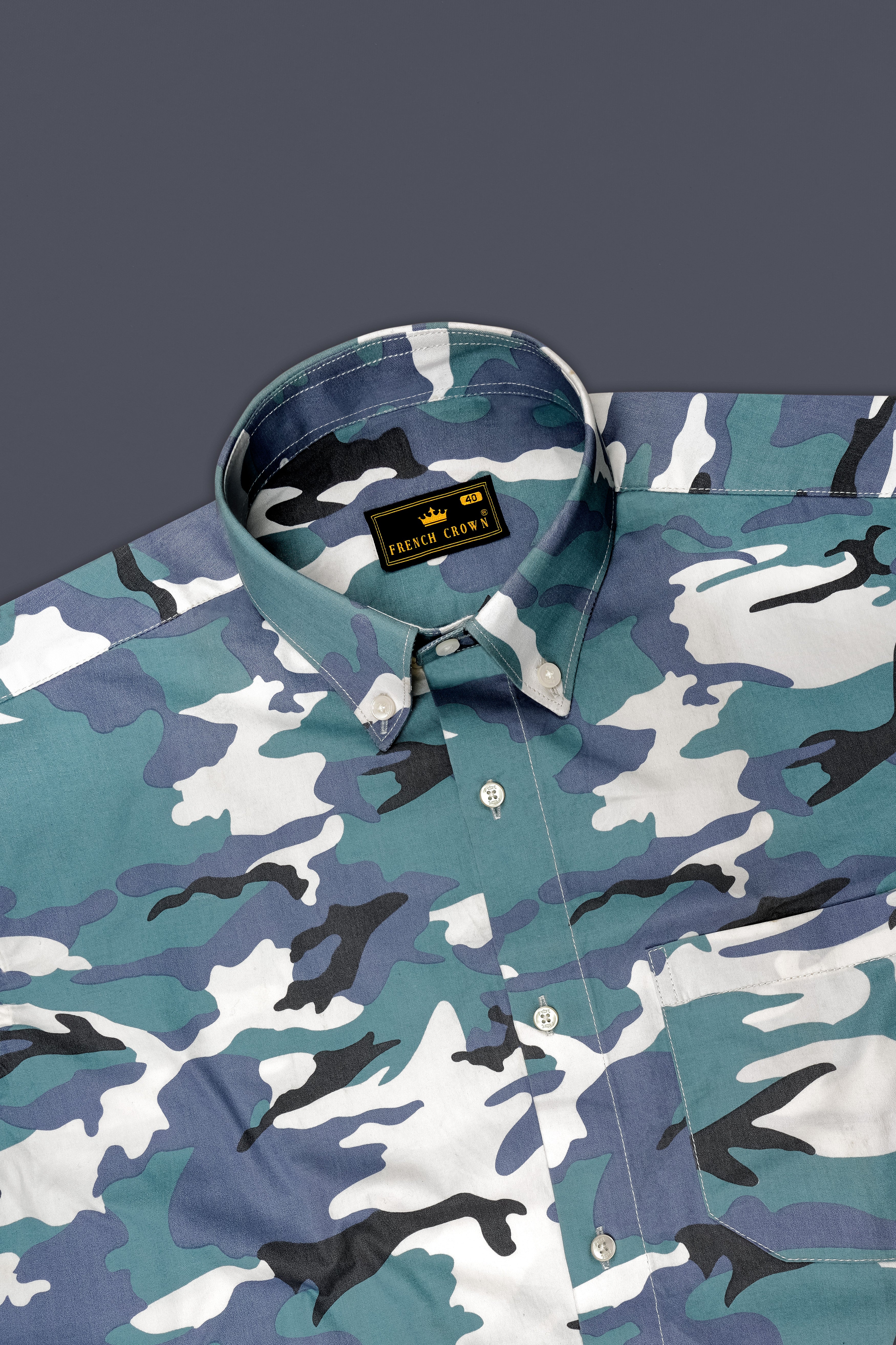 Cascade Blue with Mobster Blue Multicolour Camouflage Printed Royal Oxford Shirt