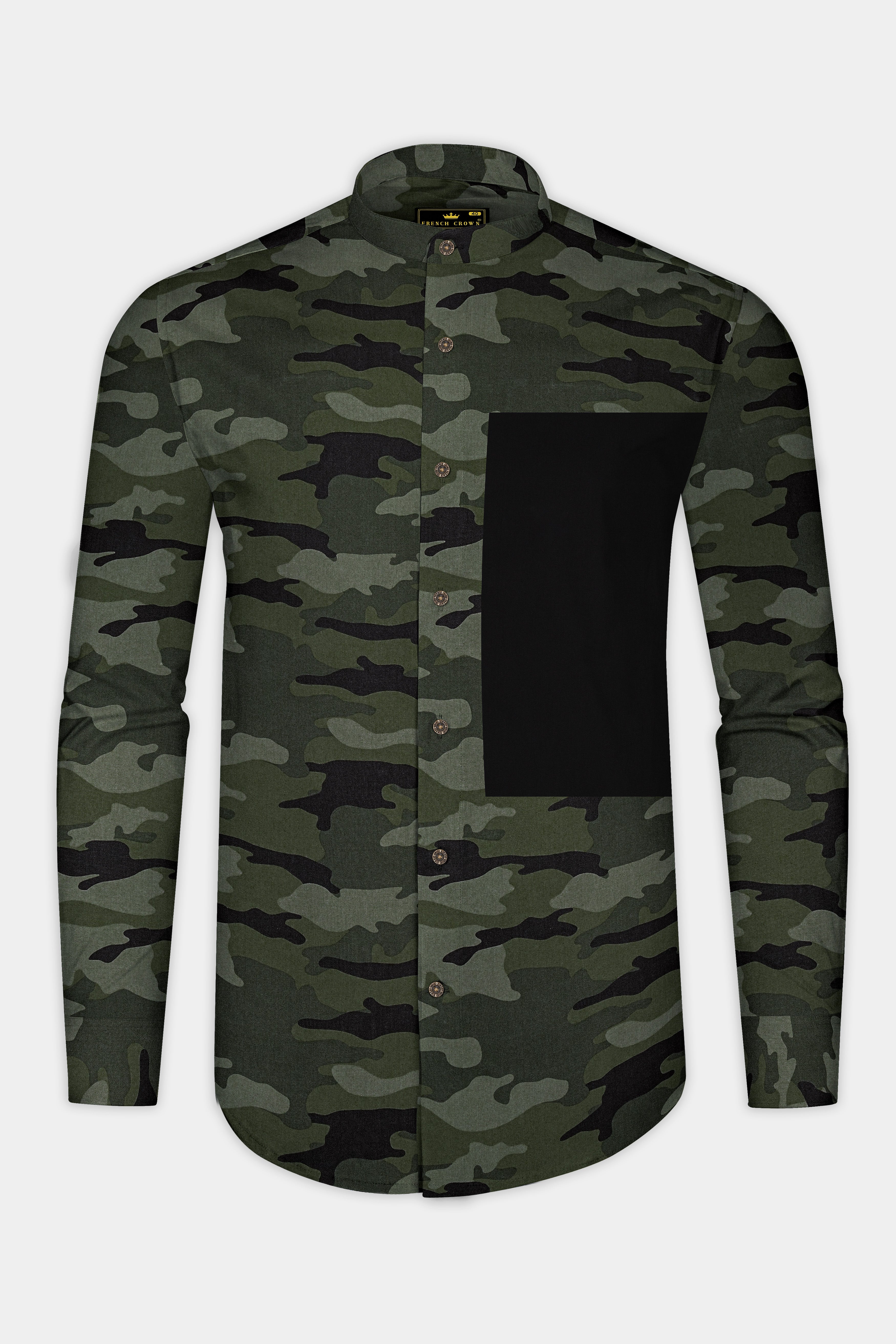 Finch Green with Zeus Brown Camouflage Printed Royal Oxford Designer Shirt