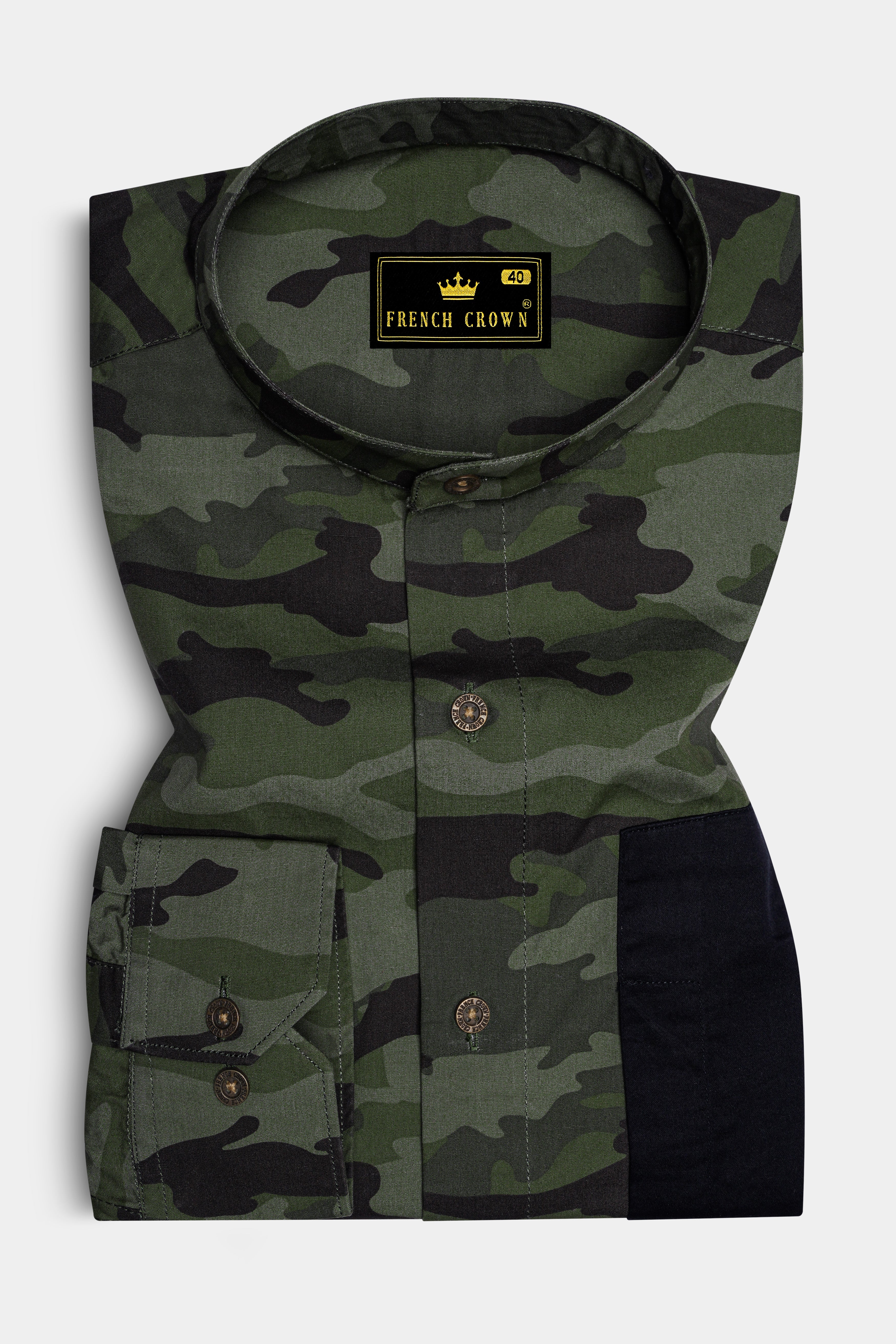 Finch Green with Zeus Brown Camouflage Printed Royal Oxford Designer Shirt