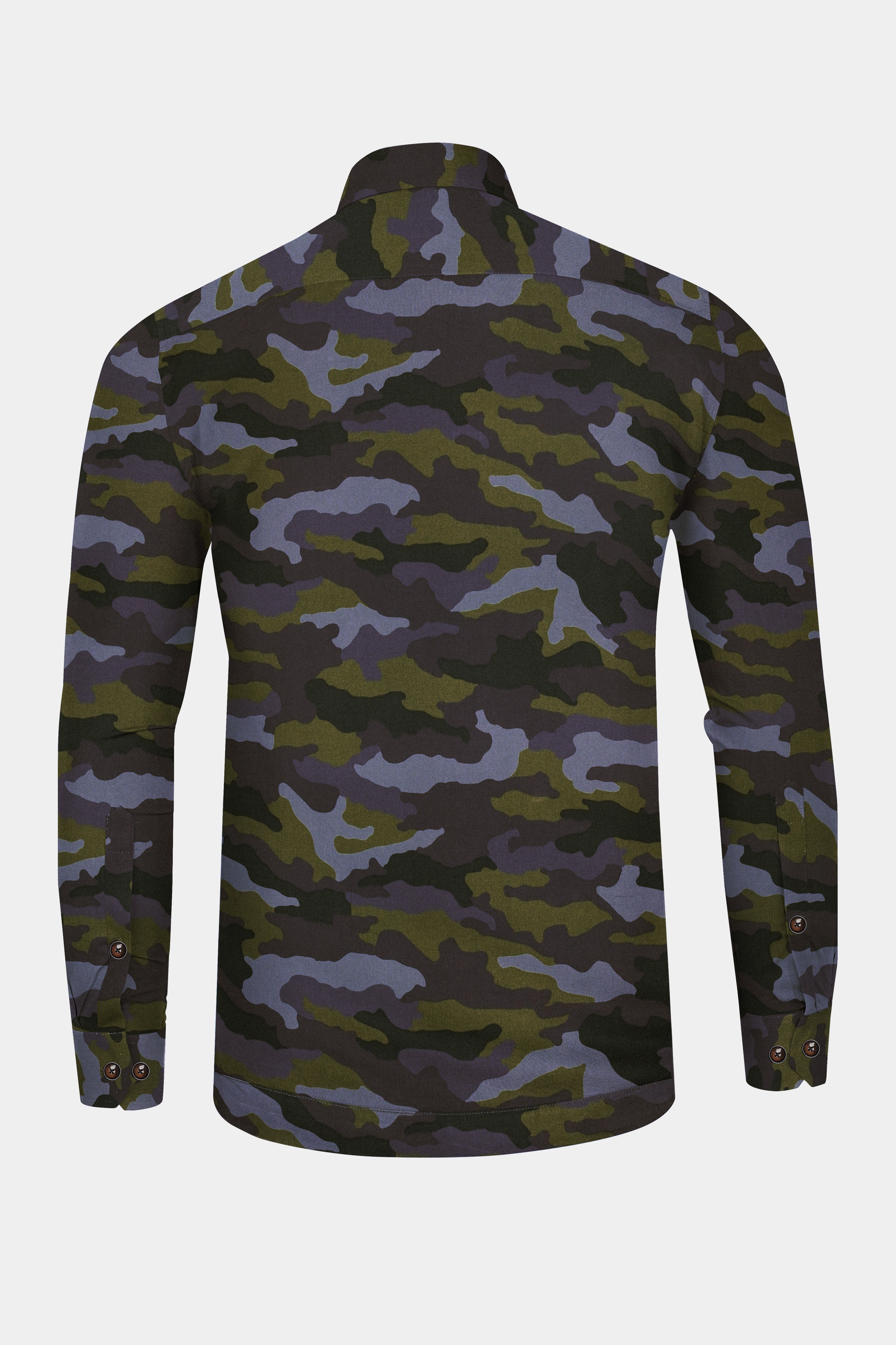 Gravel Gray with Hemlock Green Camouflage Printed Royal Oxford Designer Overshirt/Shacket
