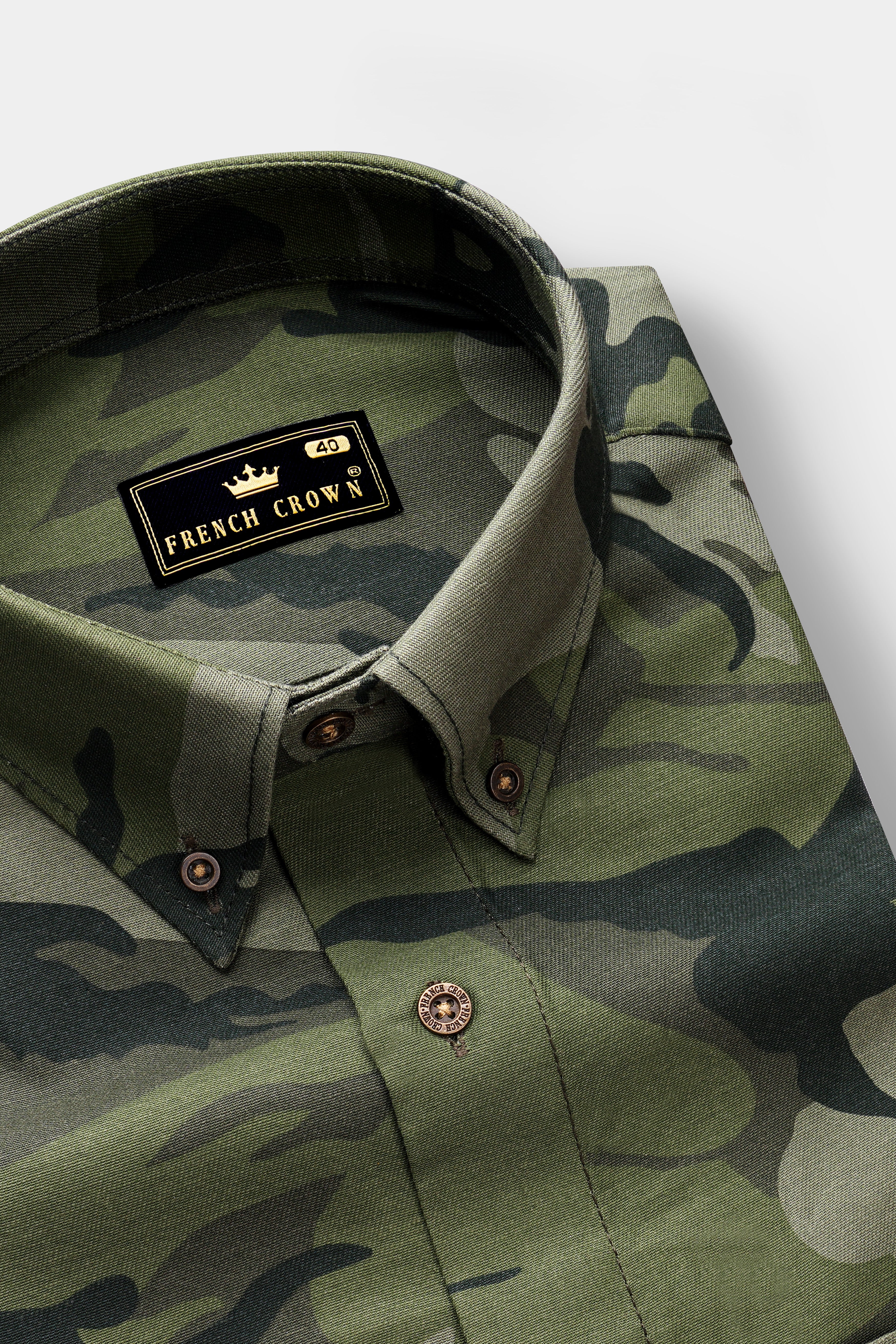 Fuscous Green with Birch Dark Green Camouflage Printed Royal Oxford Shirt