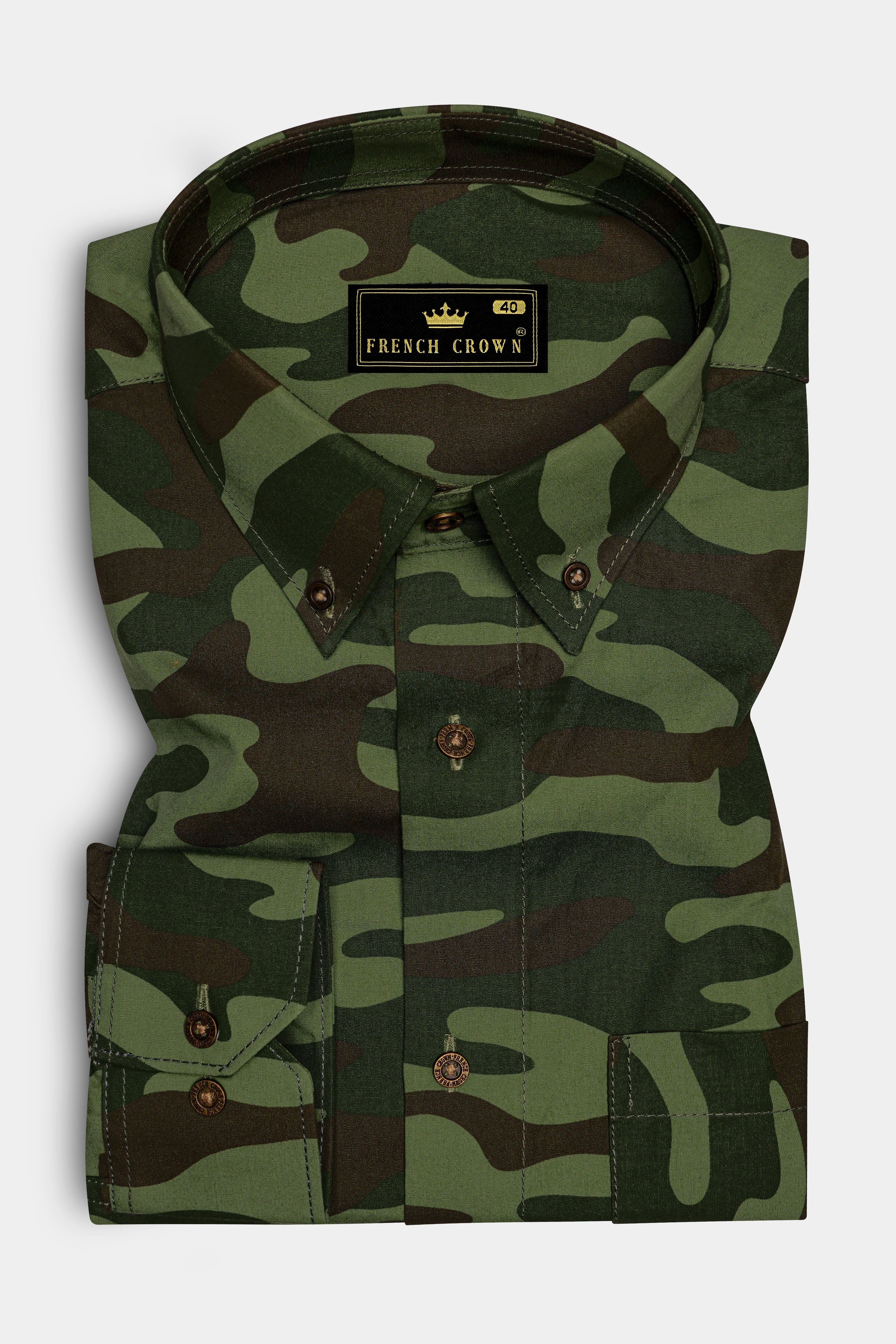 Mallard with Asparagus Green and Fuscous Brown Camouflage Printed Royal Oxford Shirt