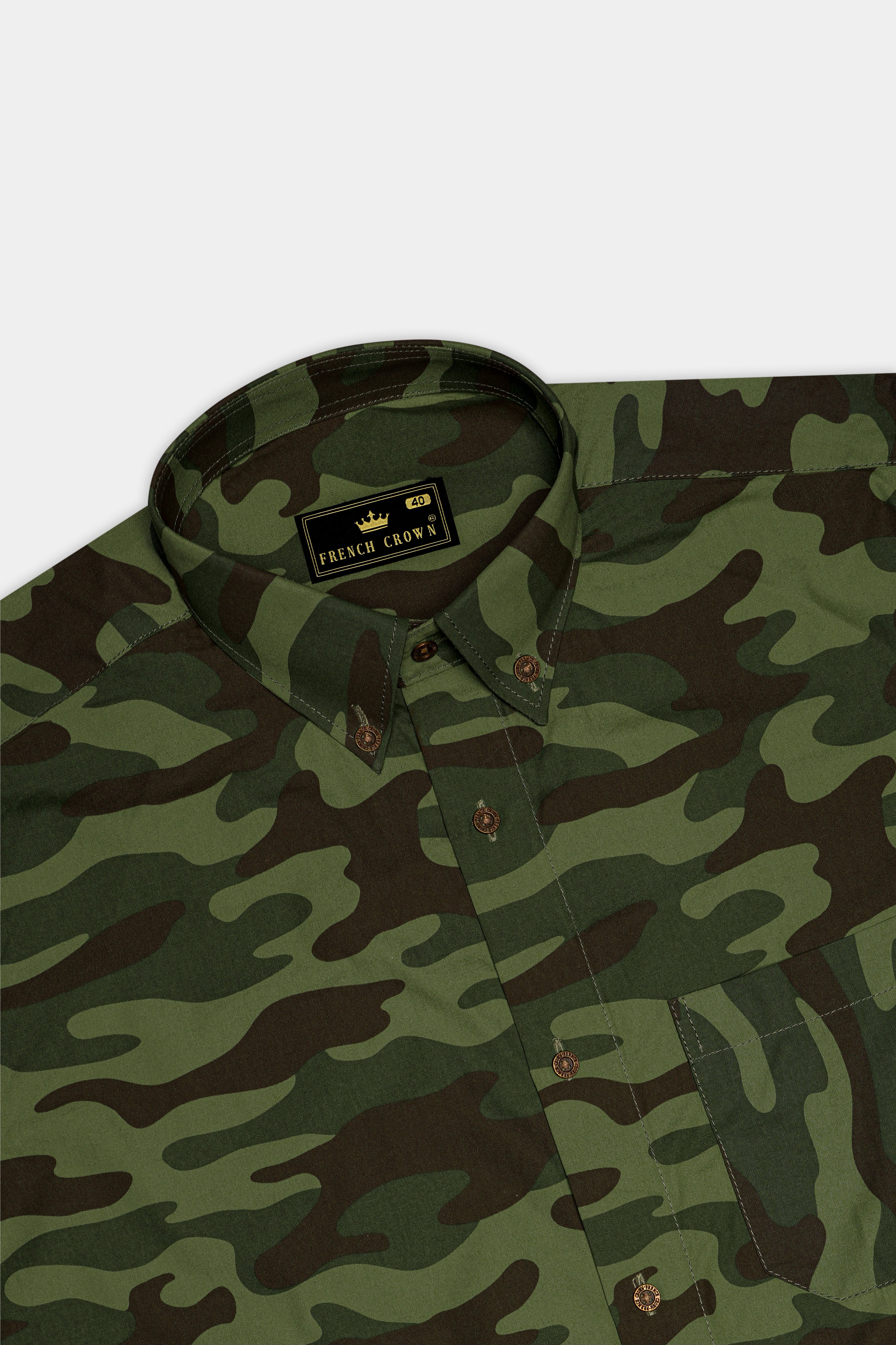 Mallard with Asparagus Green and Fuscous Brown Camouflage Printed Royal Oxford Shirt