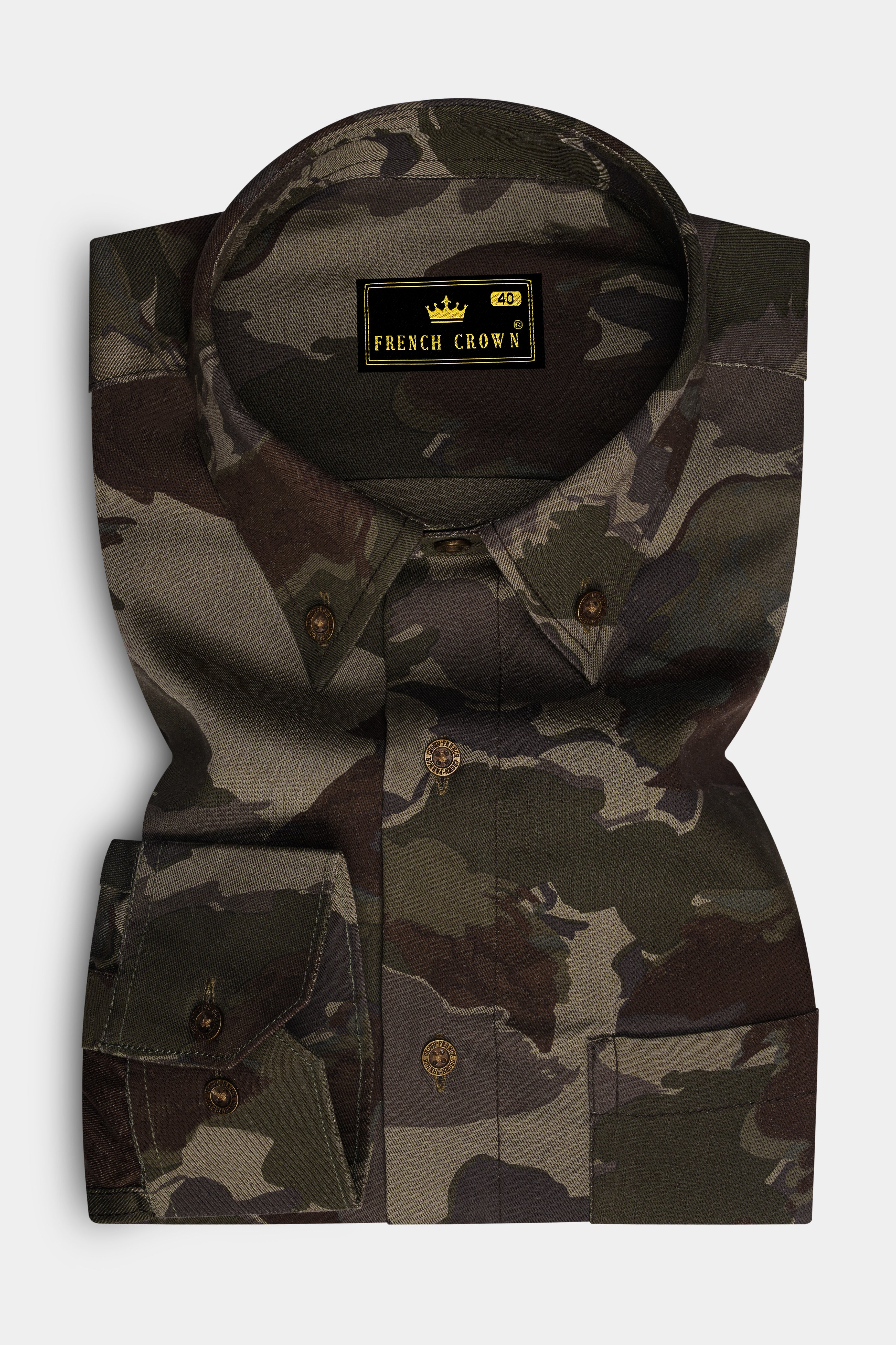Rebel with Bronco Brown and Rifle Green Camouflage Printed Premium Tencel Shirt