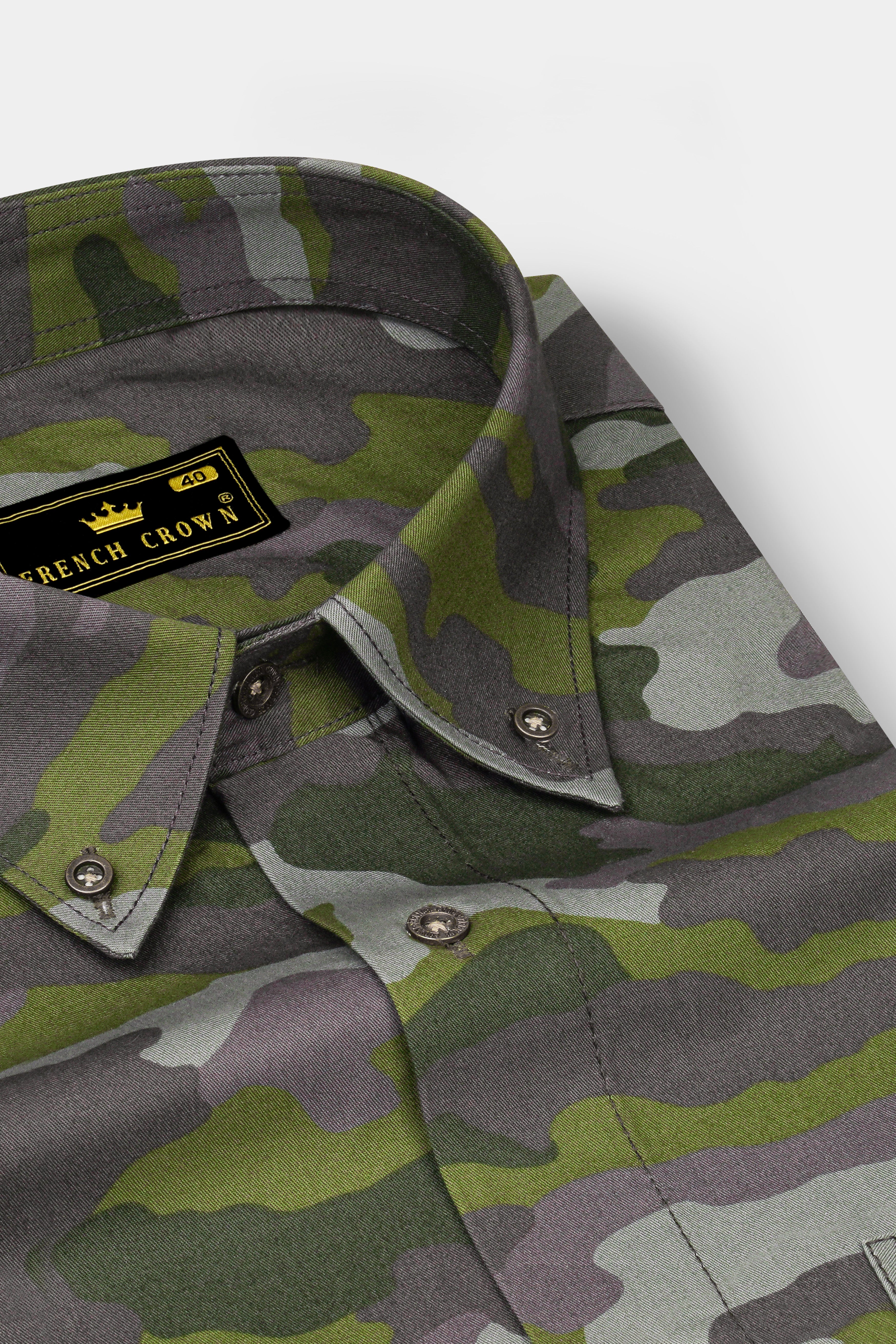 Gravel Gray with Hemlock Green Camouflage Printed Royal Oxford Shirt