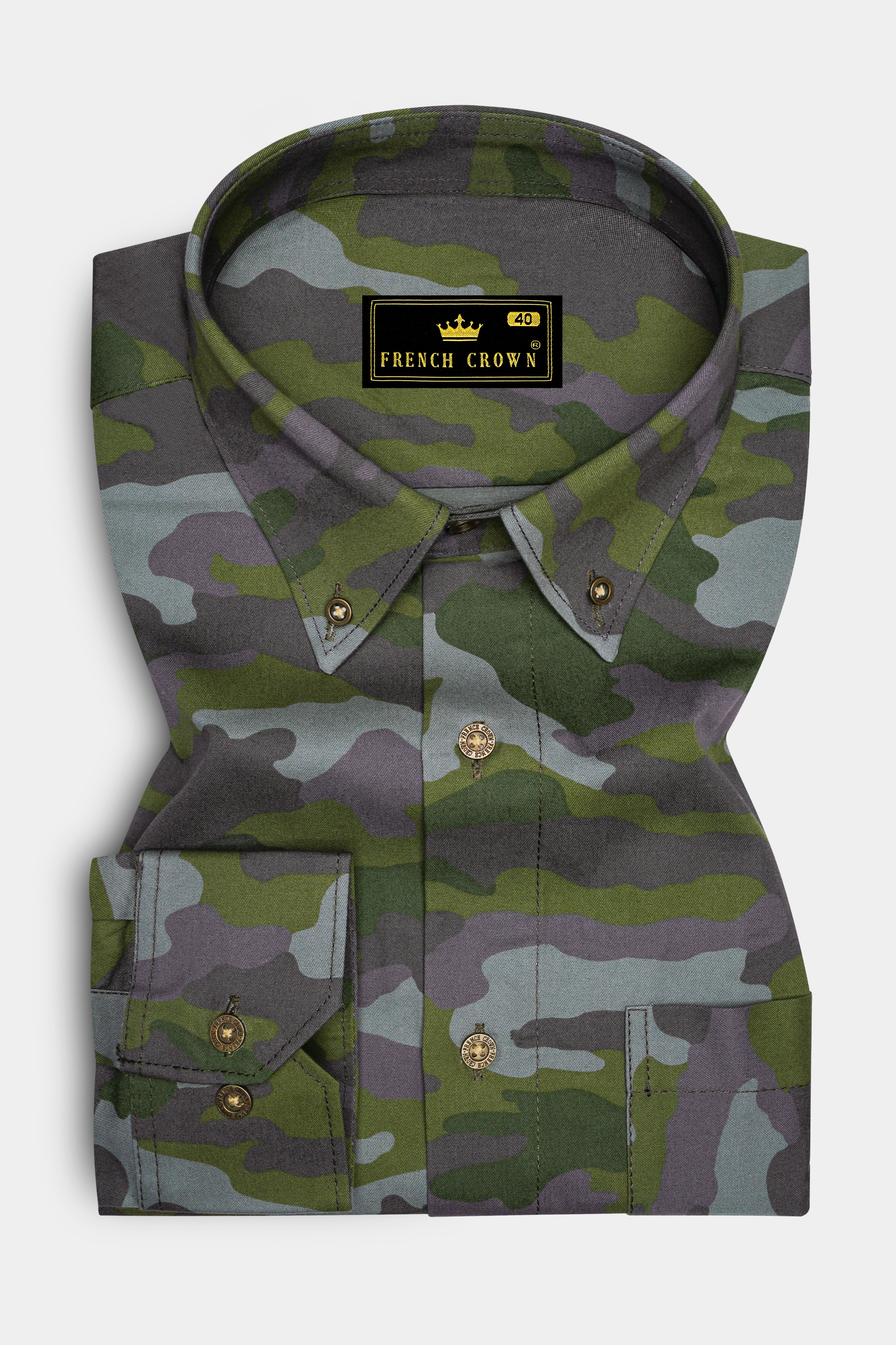 Gravel Gray with Hemlock Green Camouflage Printed Royal Oxford Shirt