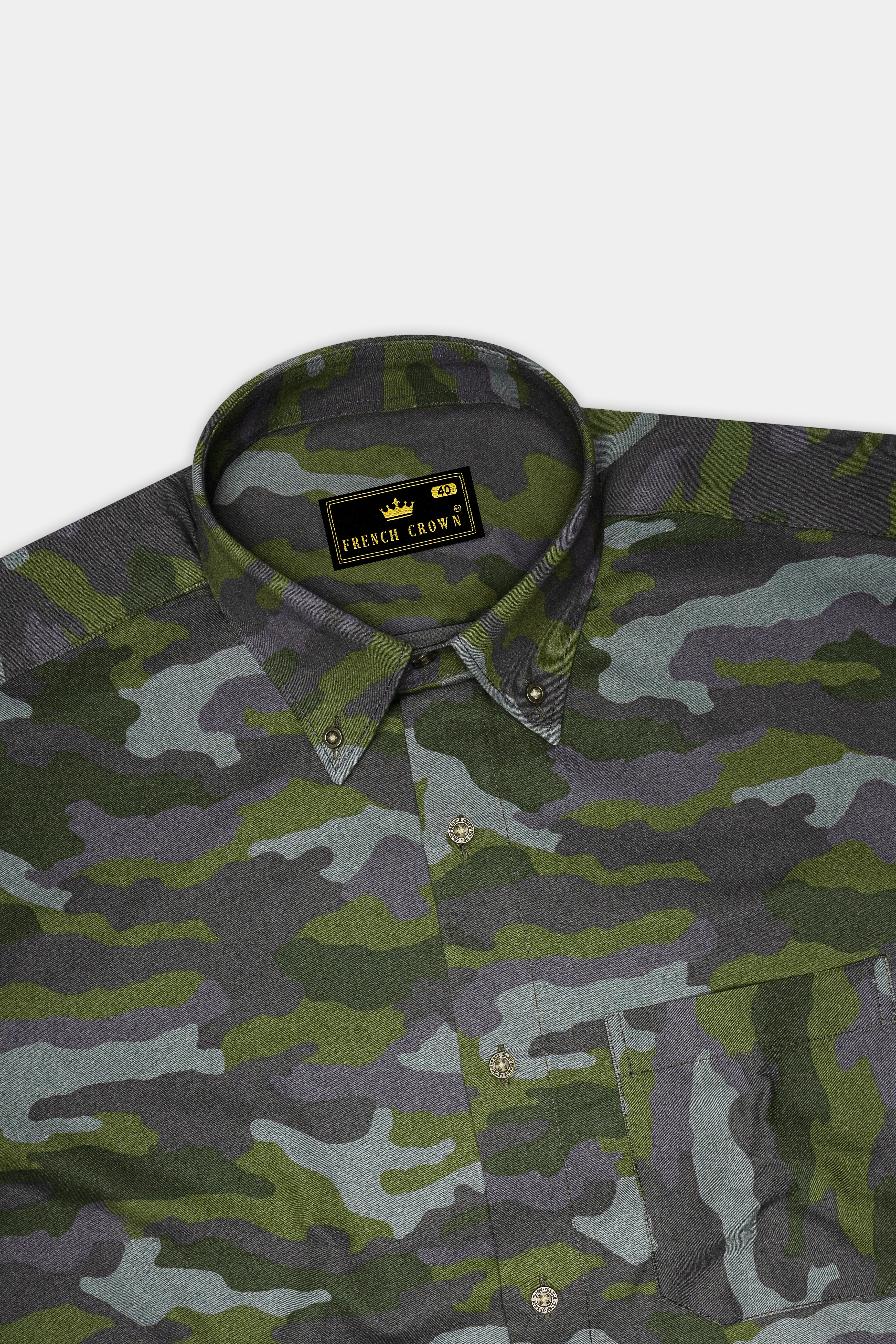 Gravel Gray with Hemlock Green Camouflage Printed Royal Oxford Shirt