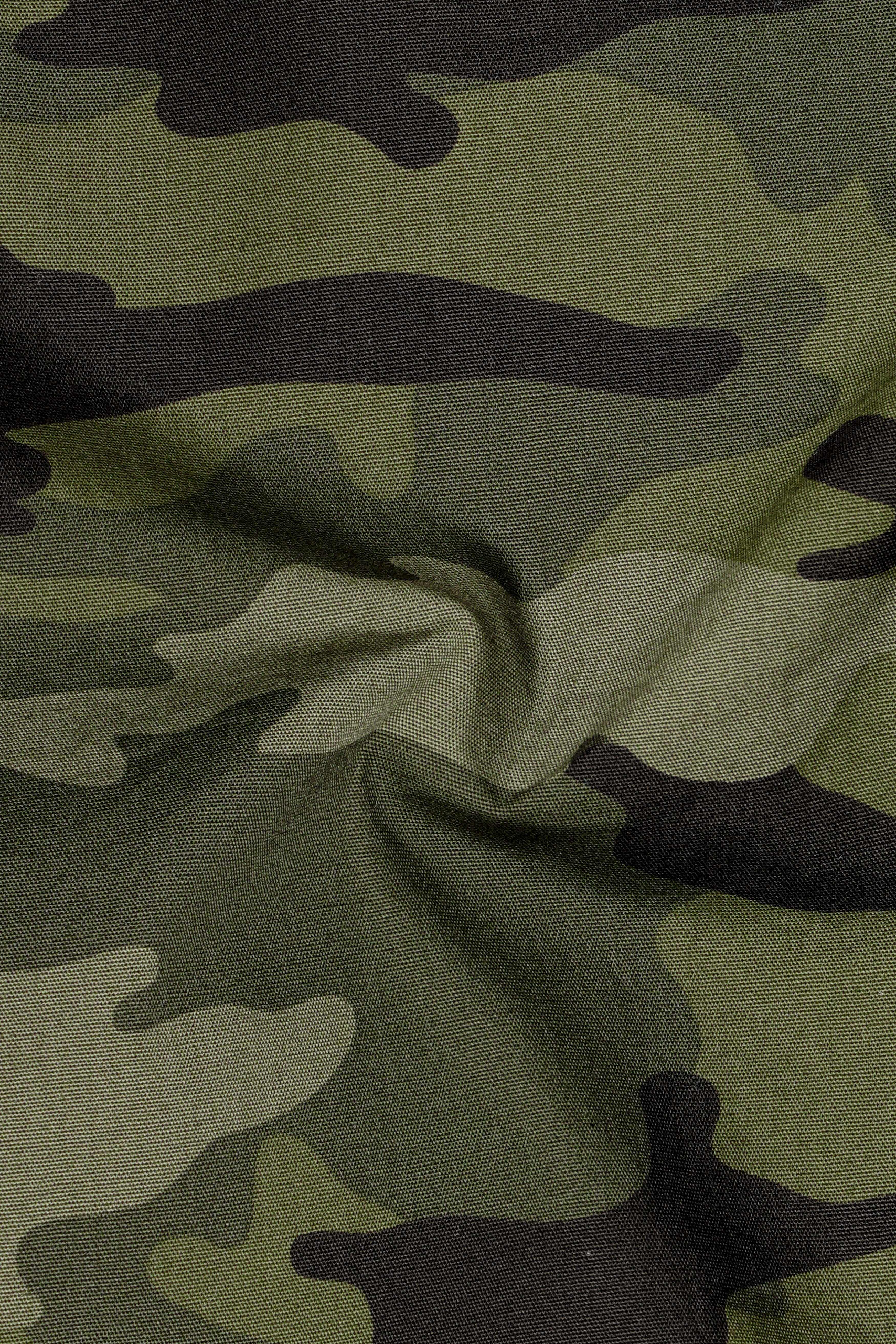 Limed Green with Bistre Brown Camouflage Printed Royal Oxford Shirt