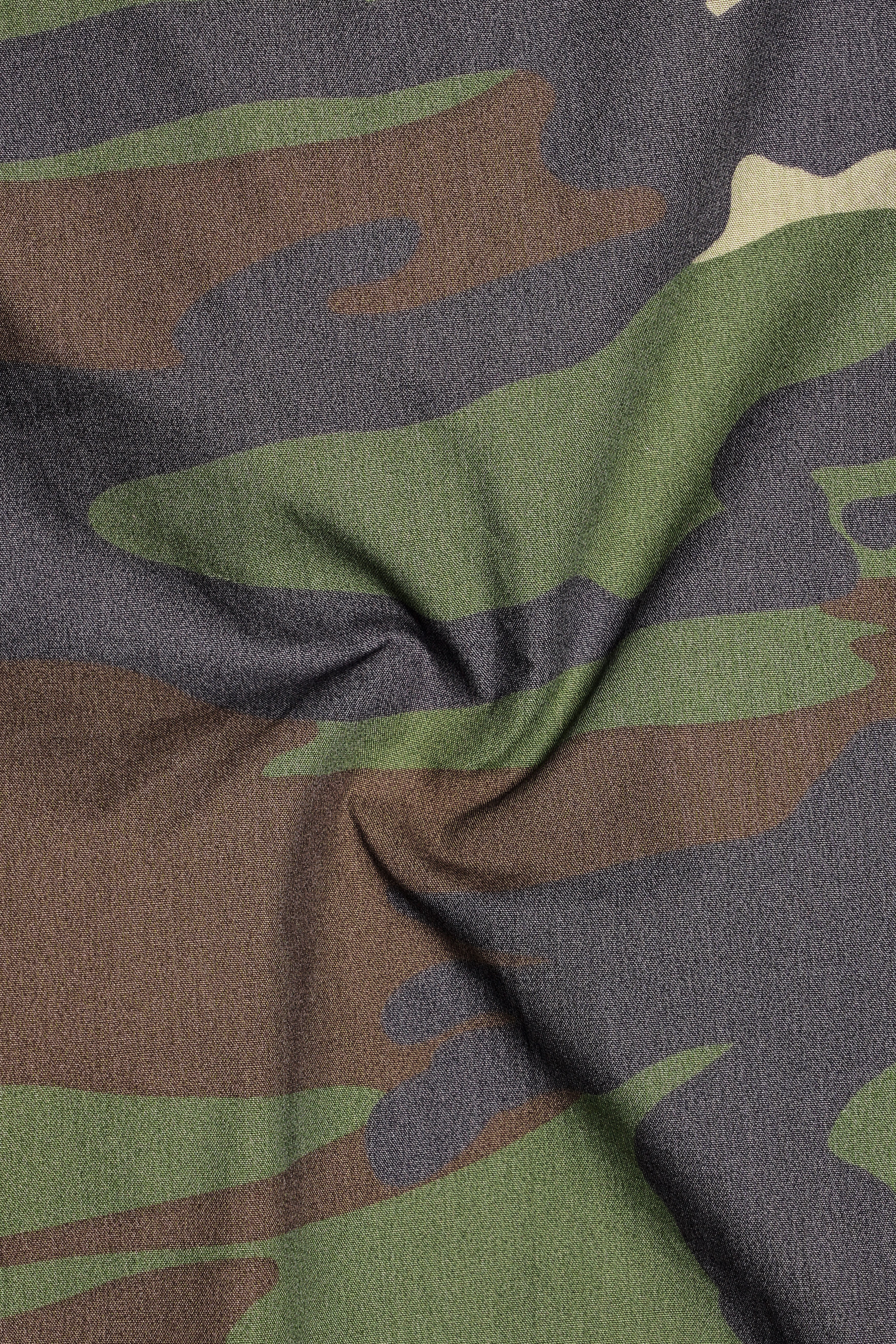 Siam Green with Wenge Brown Camouflage Printed Royal Oxford Shirt