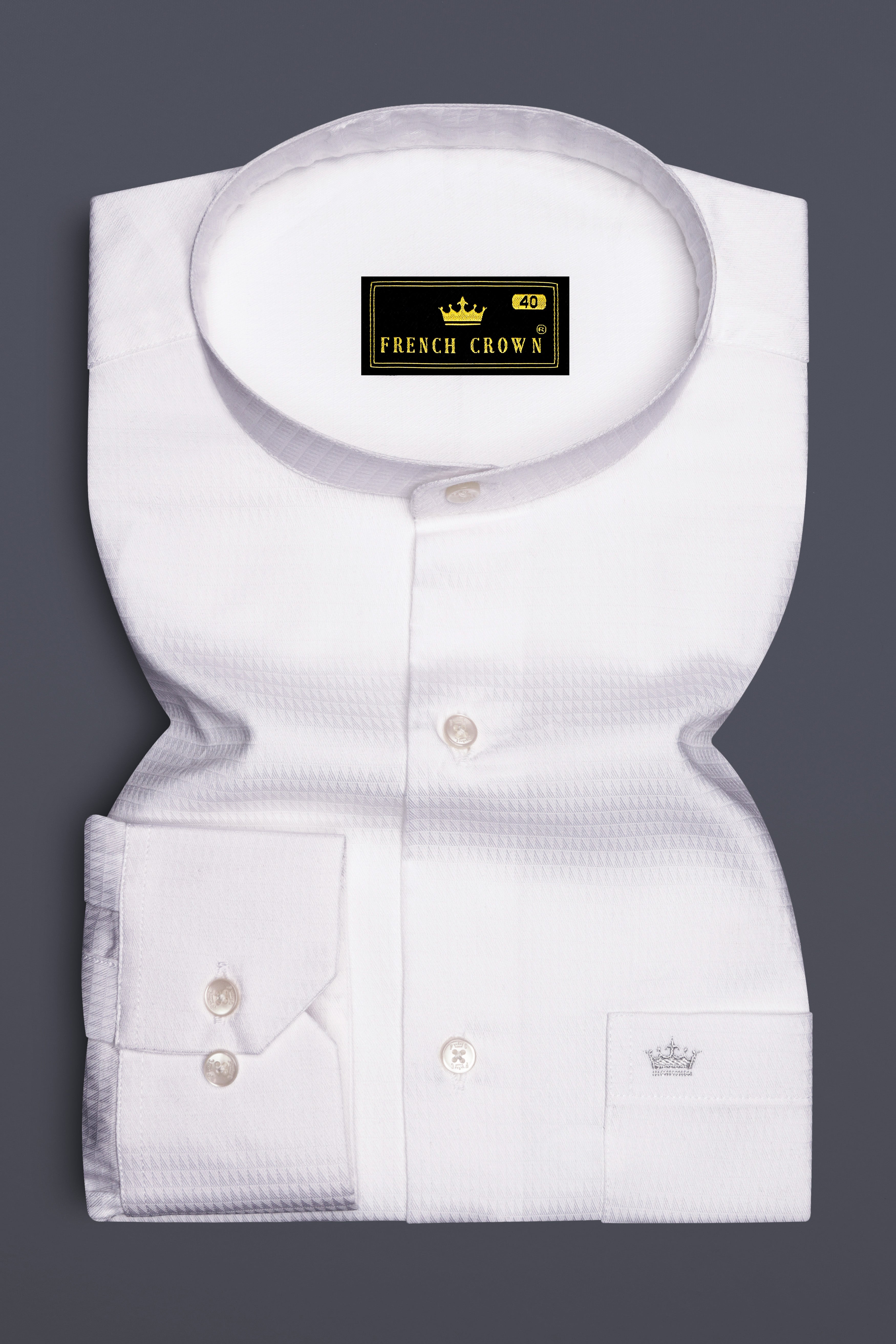 Bright White Dobby Textured Premium Giza Cotton Mandarin Collar Shirt