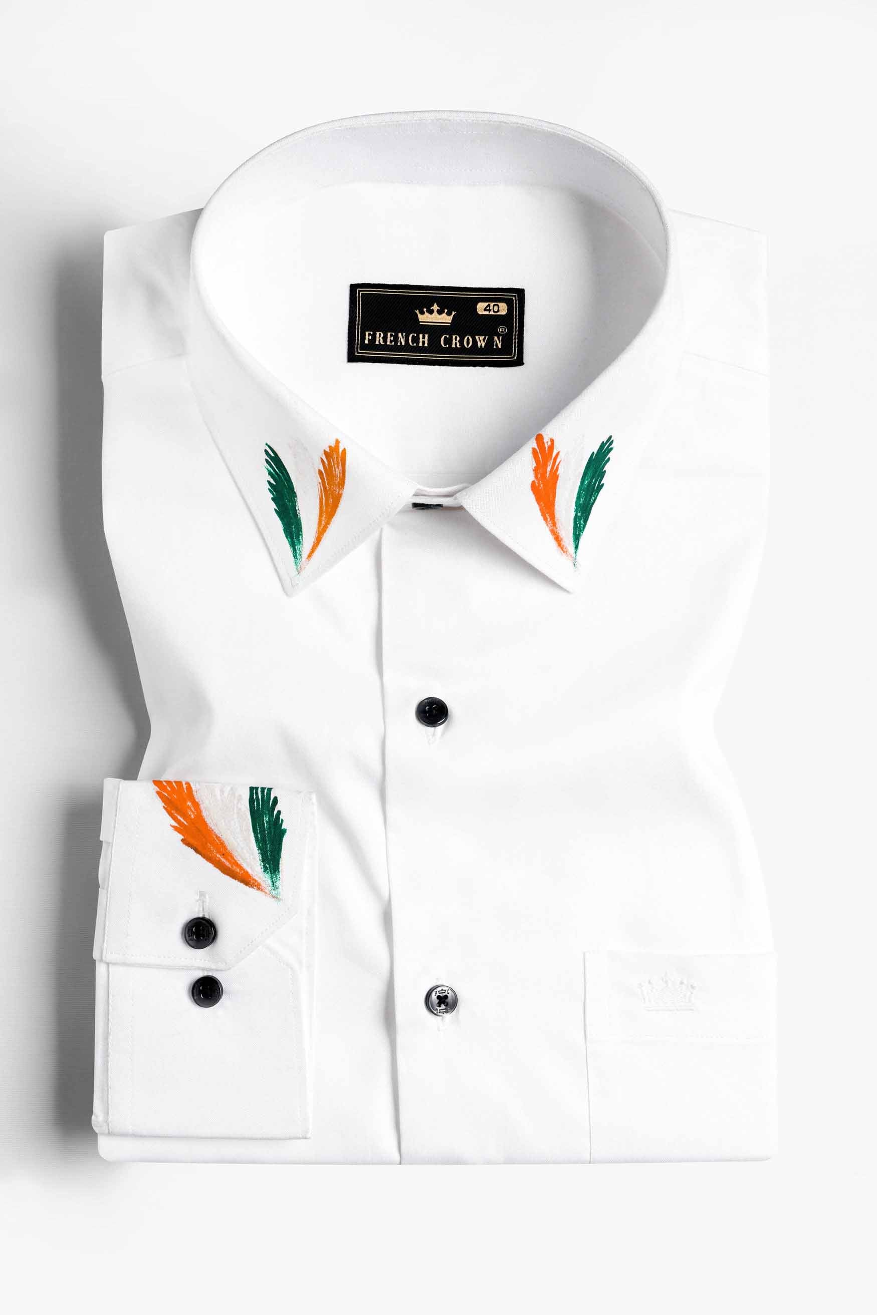 Bright White Tricolour Hand Painted Royal Oxford Designer Shirt