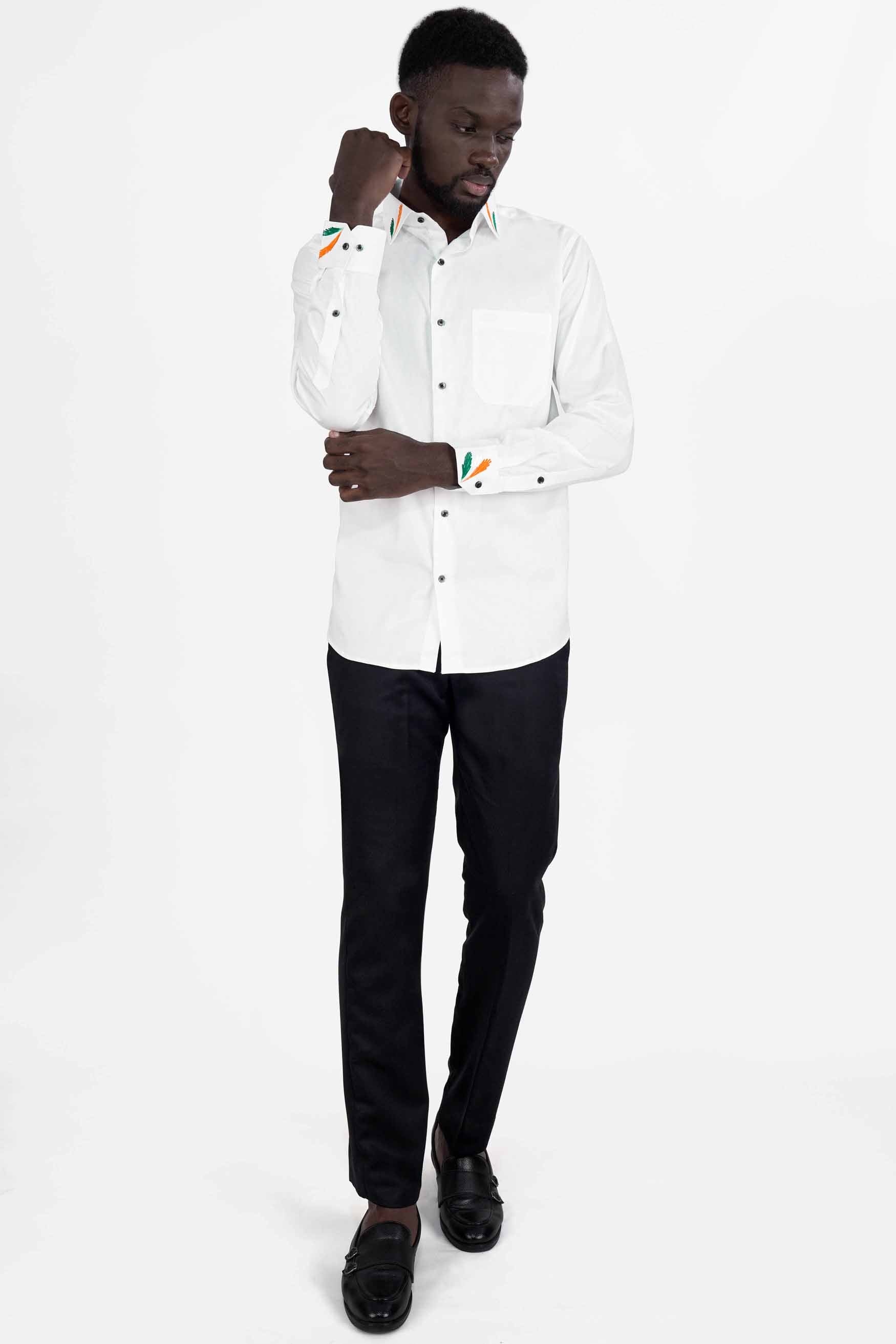 Bright White Tricolour Hand Painted Royal Oxford Designer Shirt