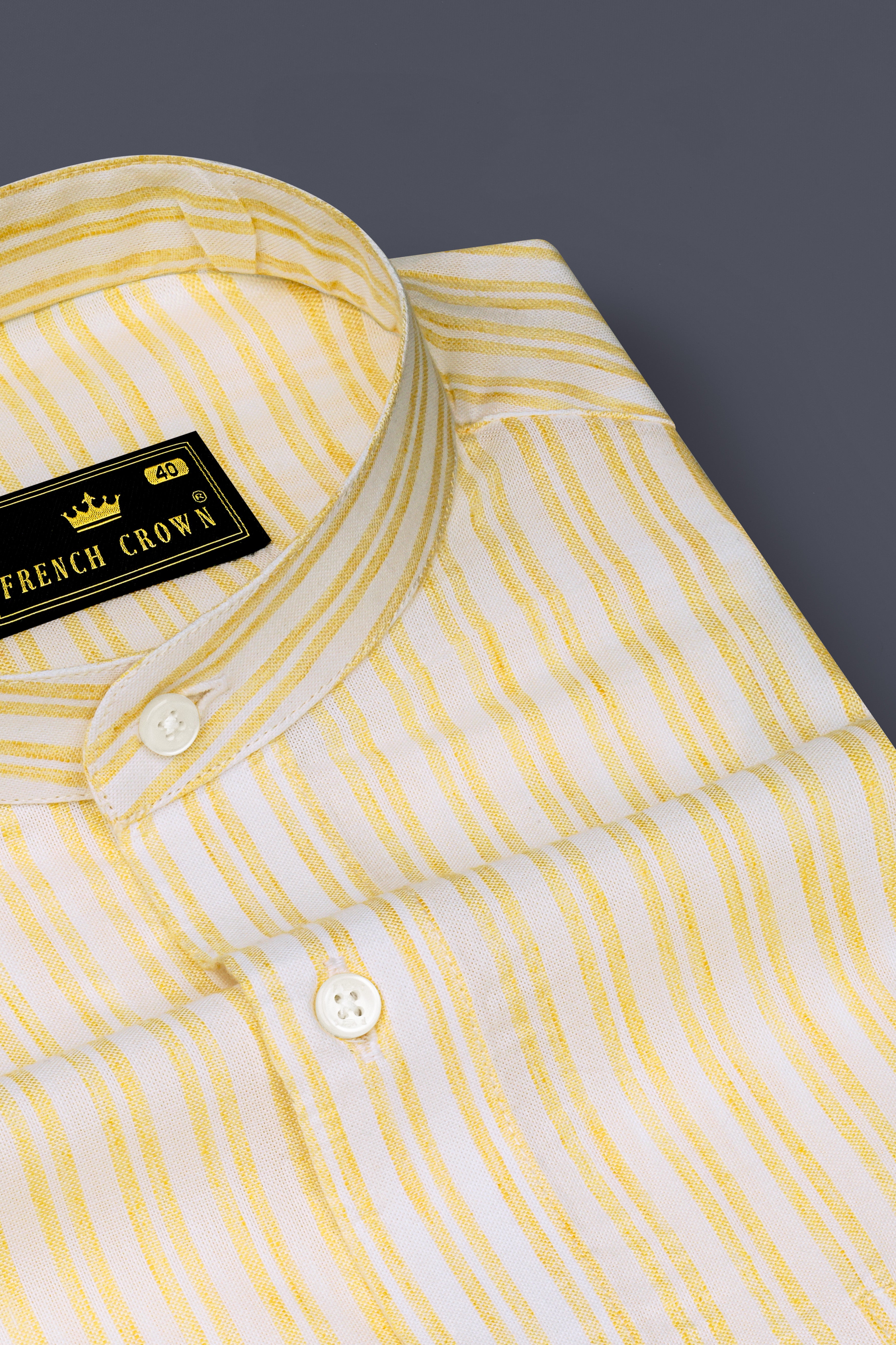 Portica Yellow and White Striped Premium Cotton Shirt