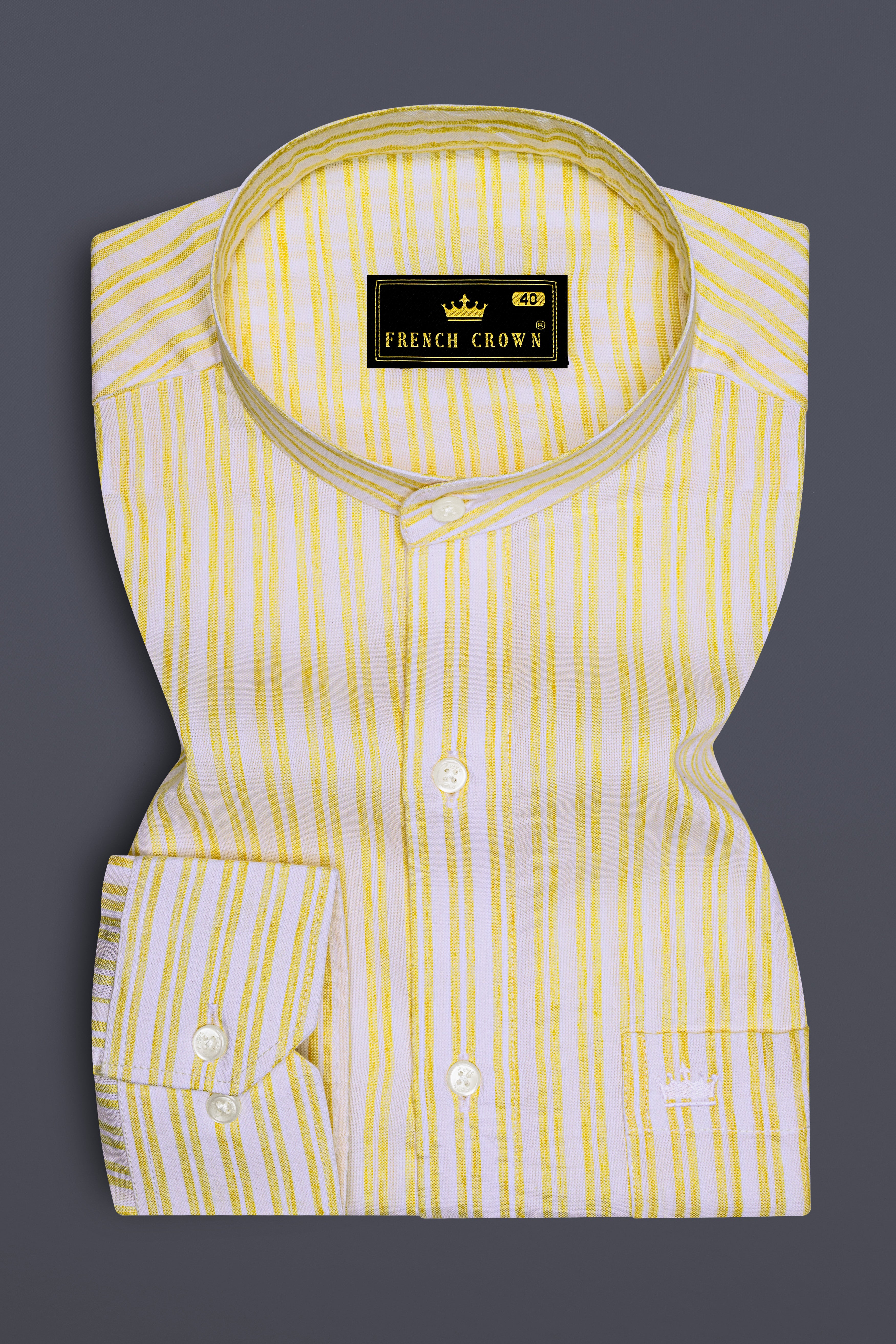Portica Yellow and White Striped Premium Cotton Shirt