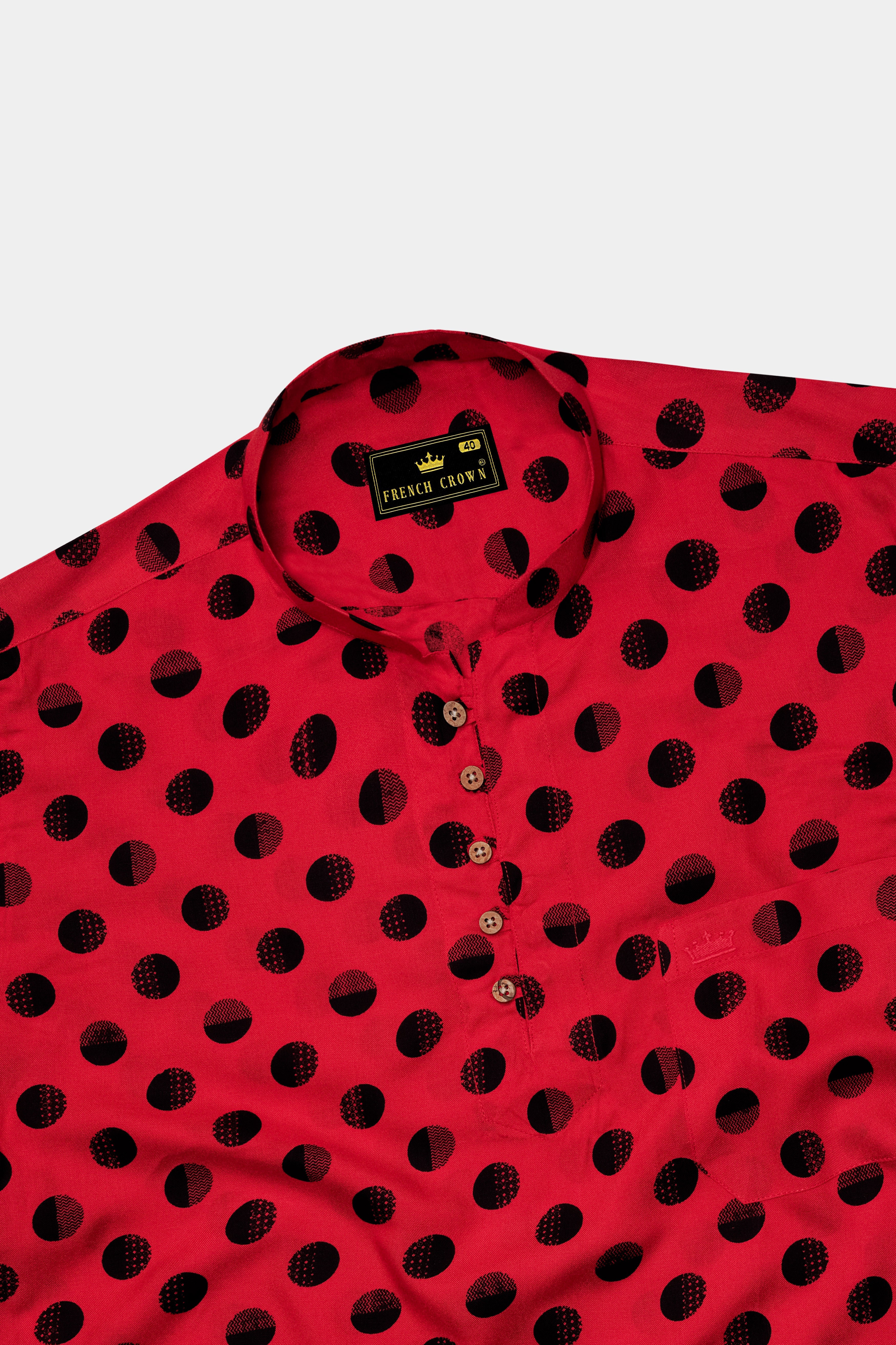 Cardinal Red with Black Polka Dots Premium Tencel Kurta Shirt