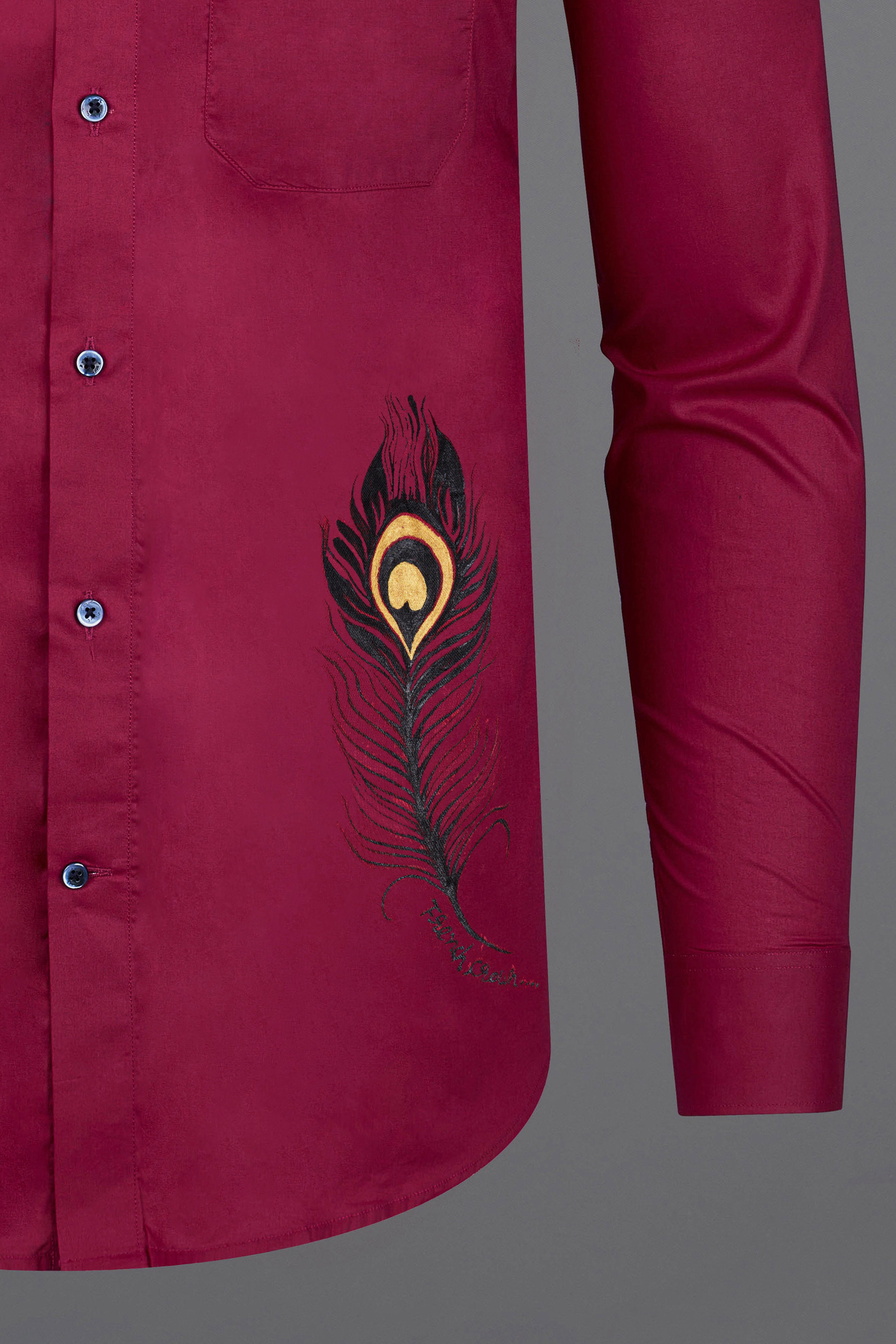 Claret Red Peacock feather Hand Painted Premium Cotton Designer Shirt