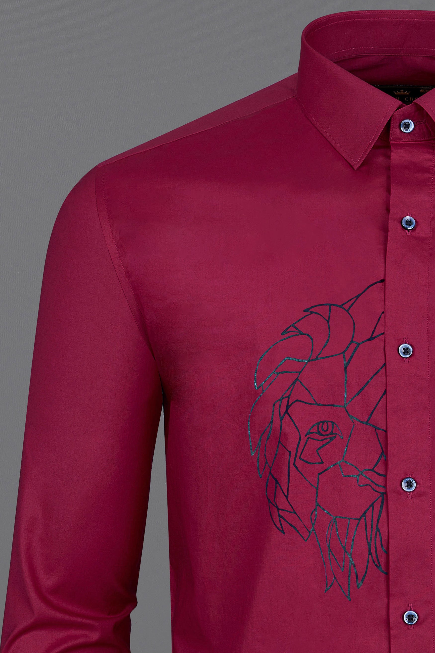 Merlot Red with Lion Hand Painted Super Soft Premium Cotton Shirt