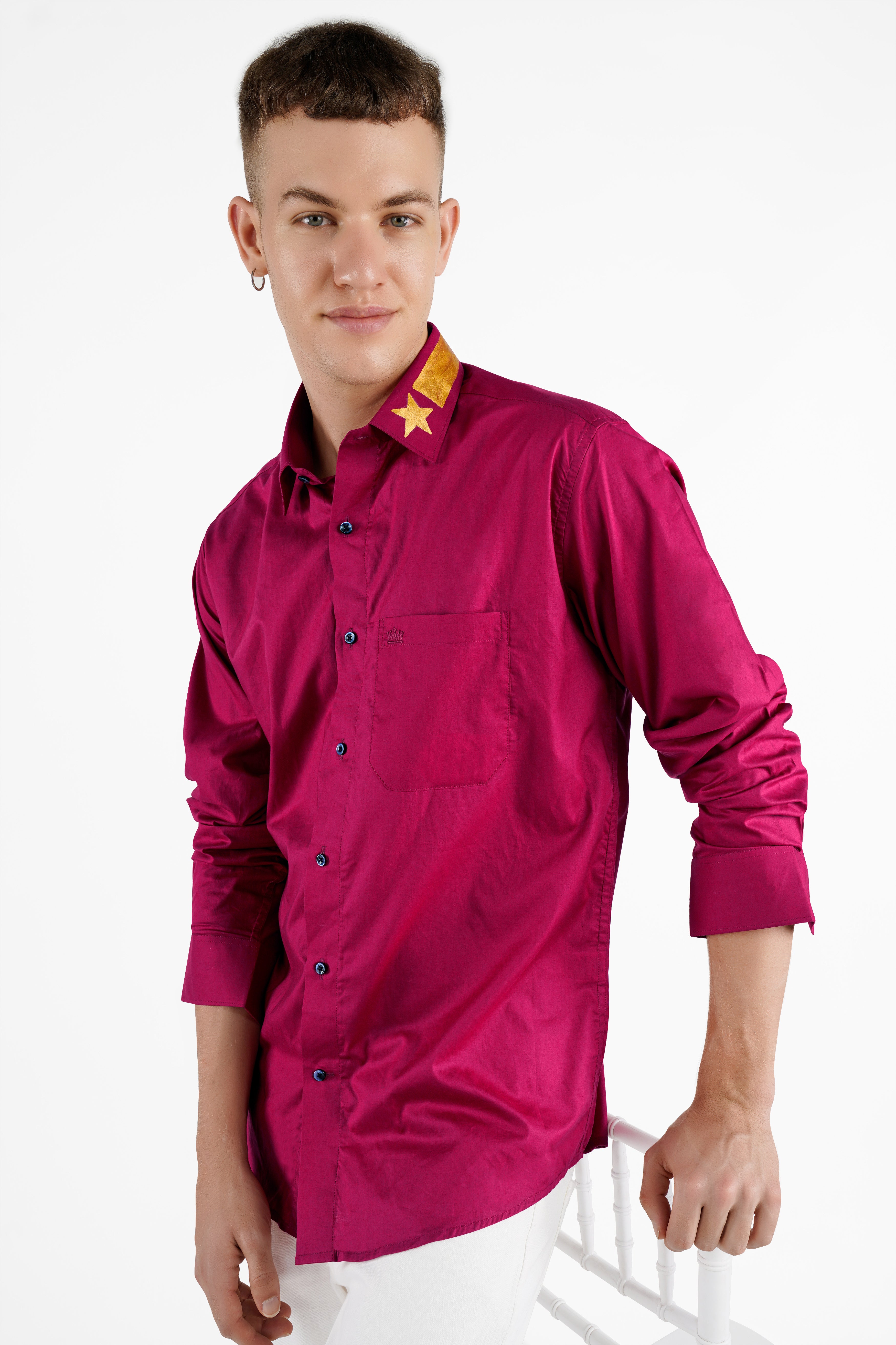 Claret Red Hand Painted Premium Cotton Designer Shirt