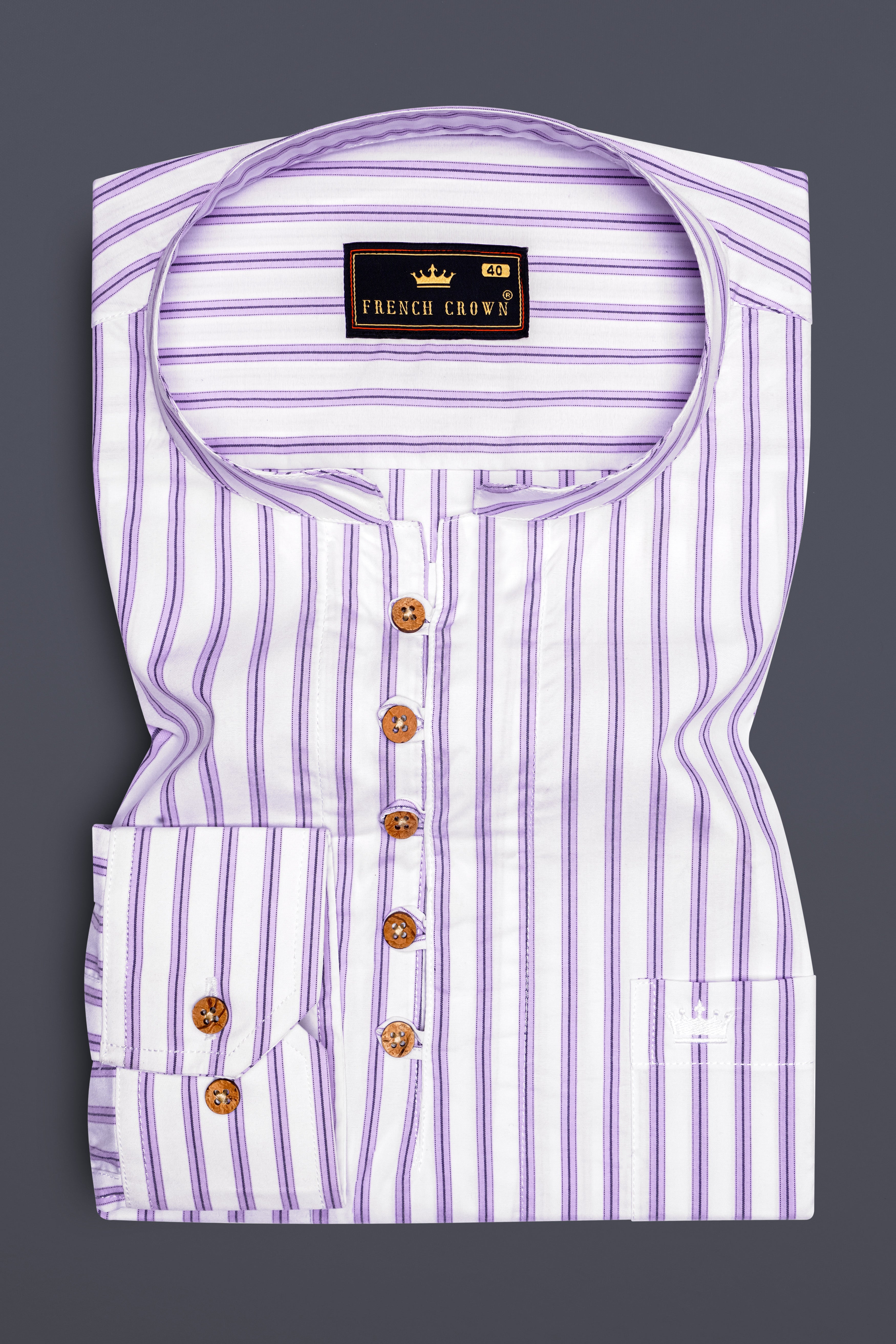 Pale Lilac Light Purple White Striped Premium Cotton Kurta Shirt