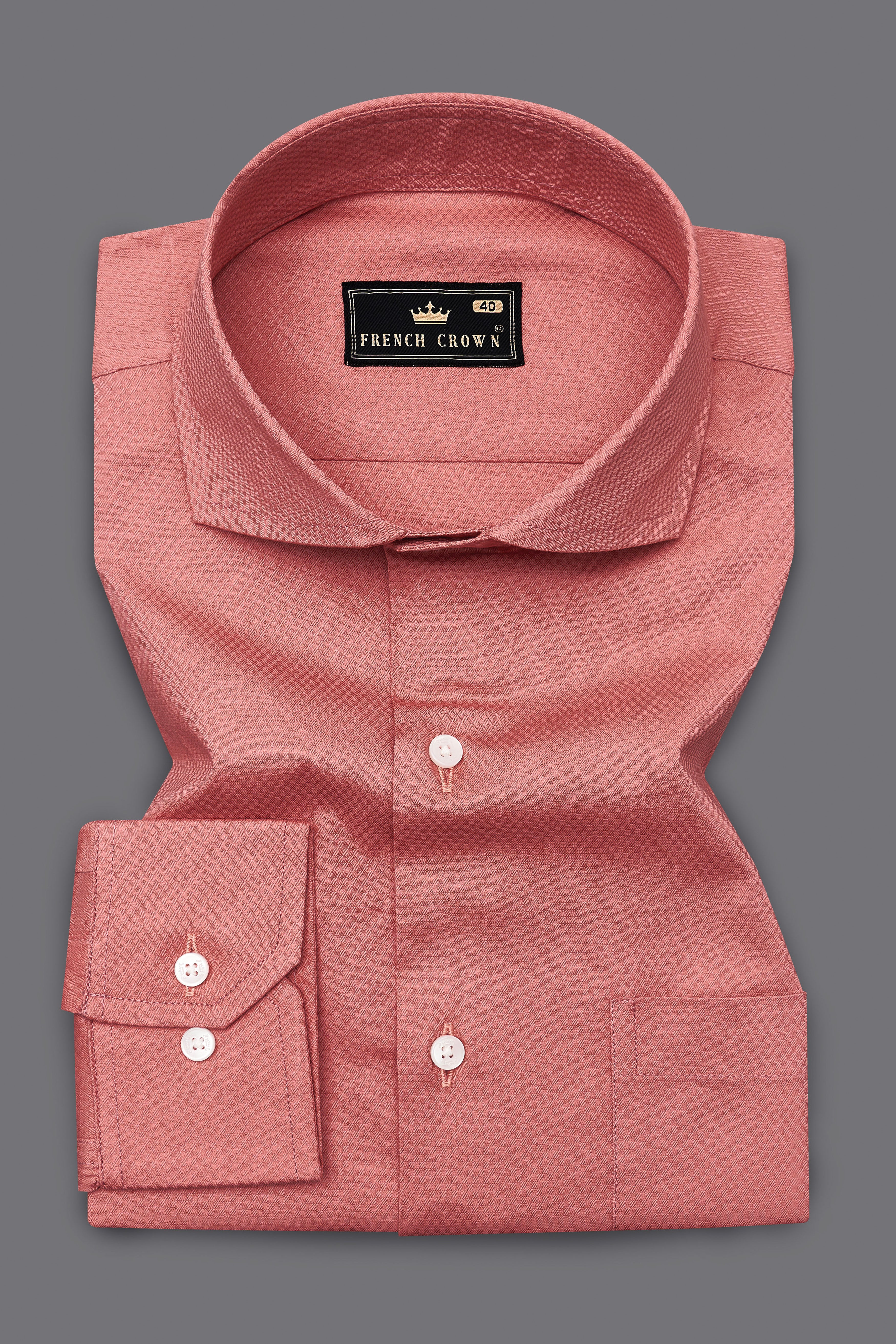 Dirty Peach Dobby Textured Premium Giza Cotton Shirt