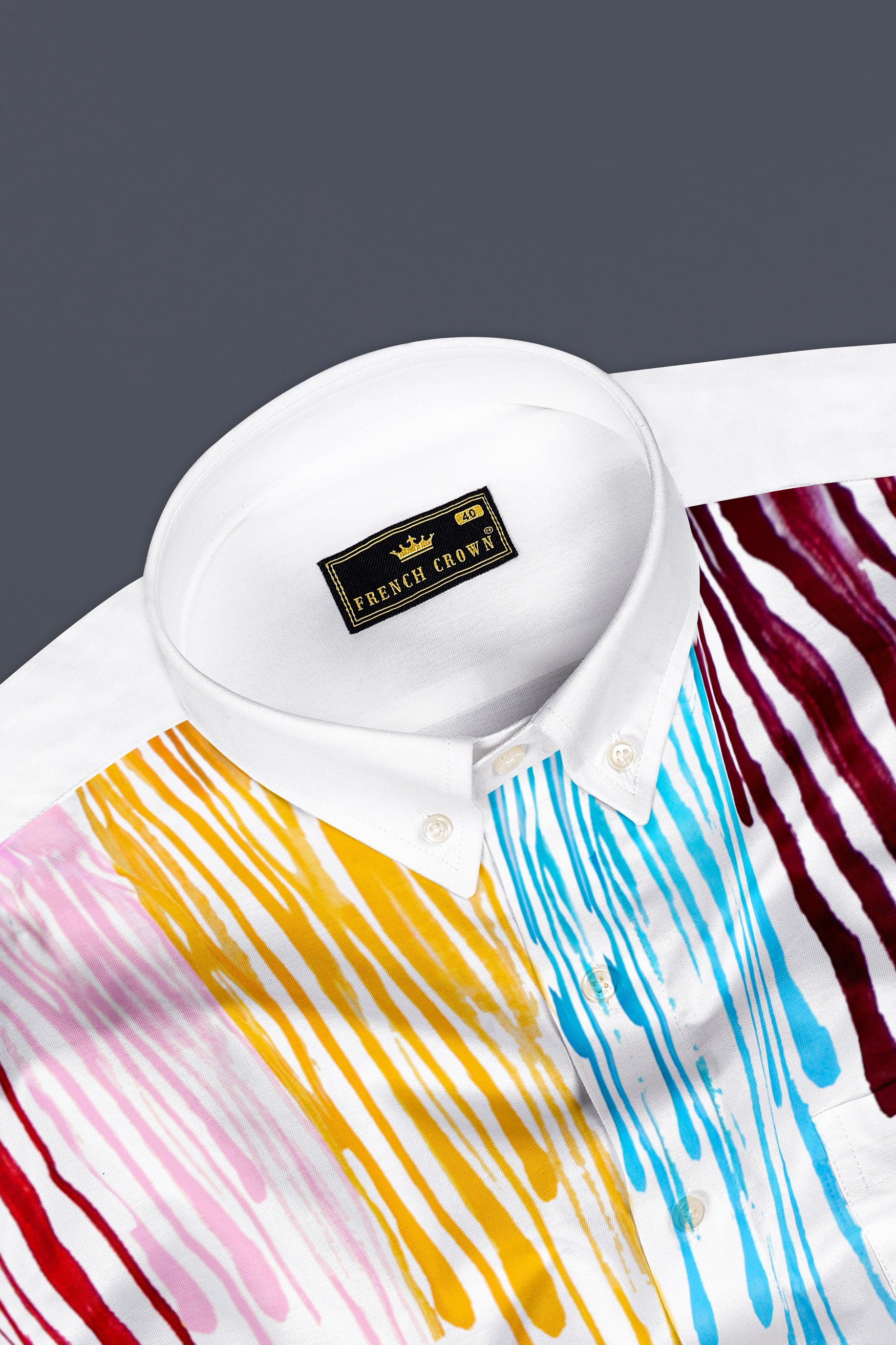 Bright White Melting Color Effect Hand Painted Royal Oxford Shirt