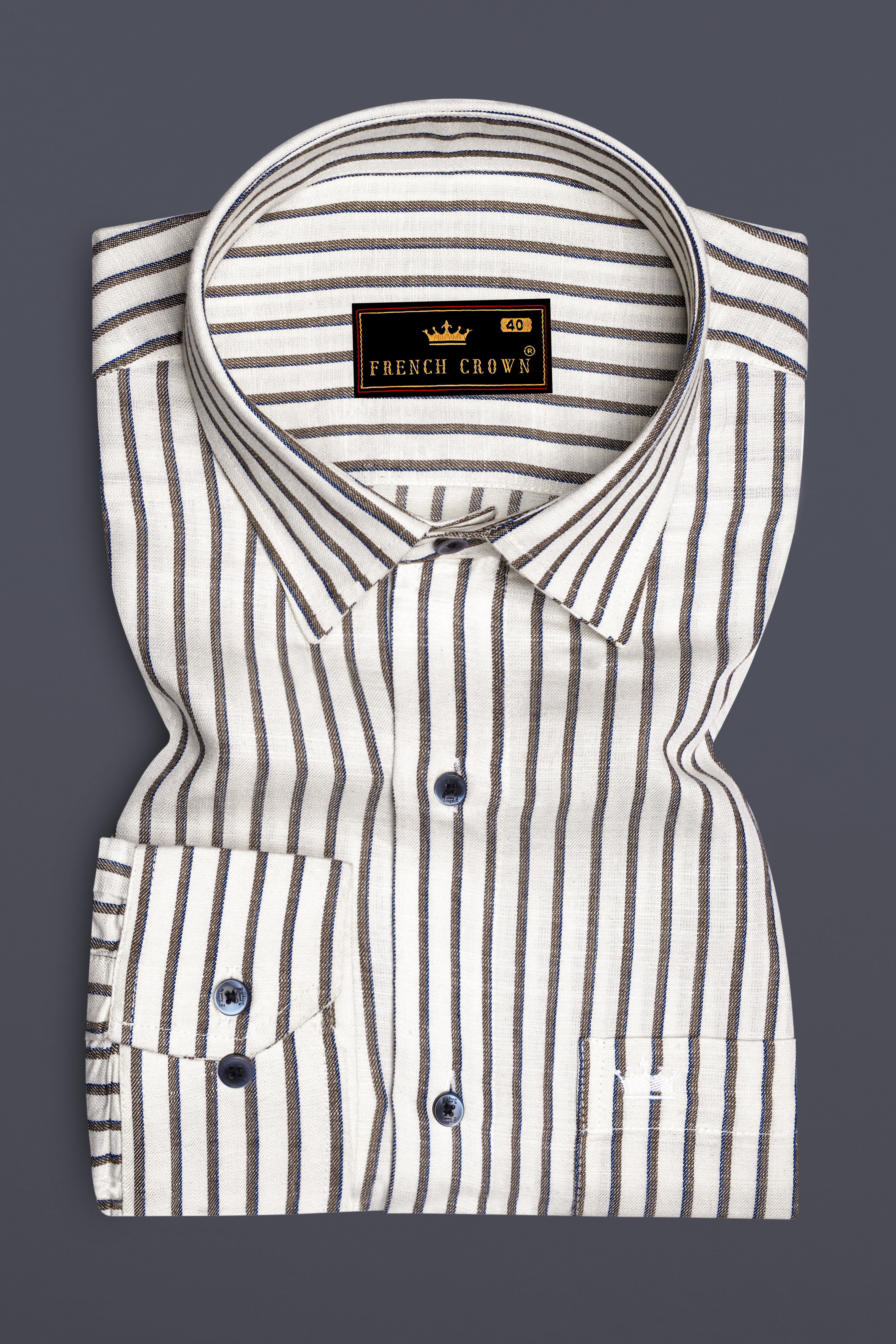 Off White with Hemlock Brown Striped Tencel Shirt