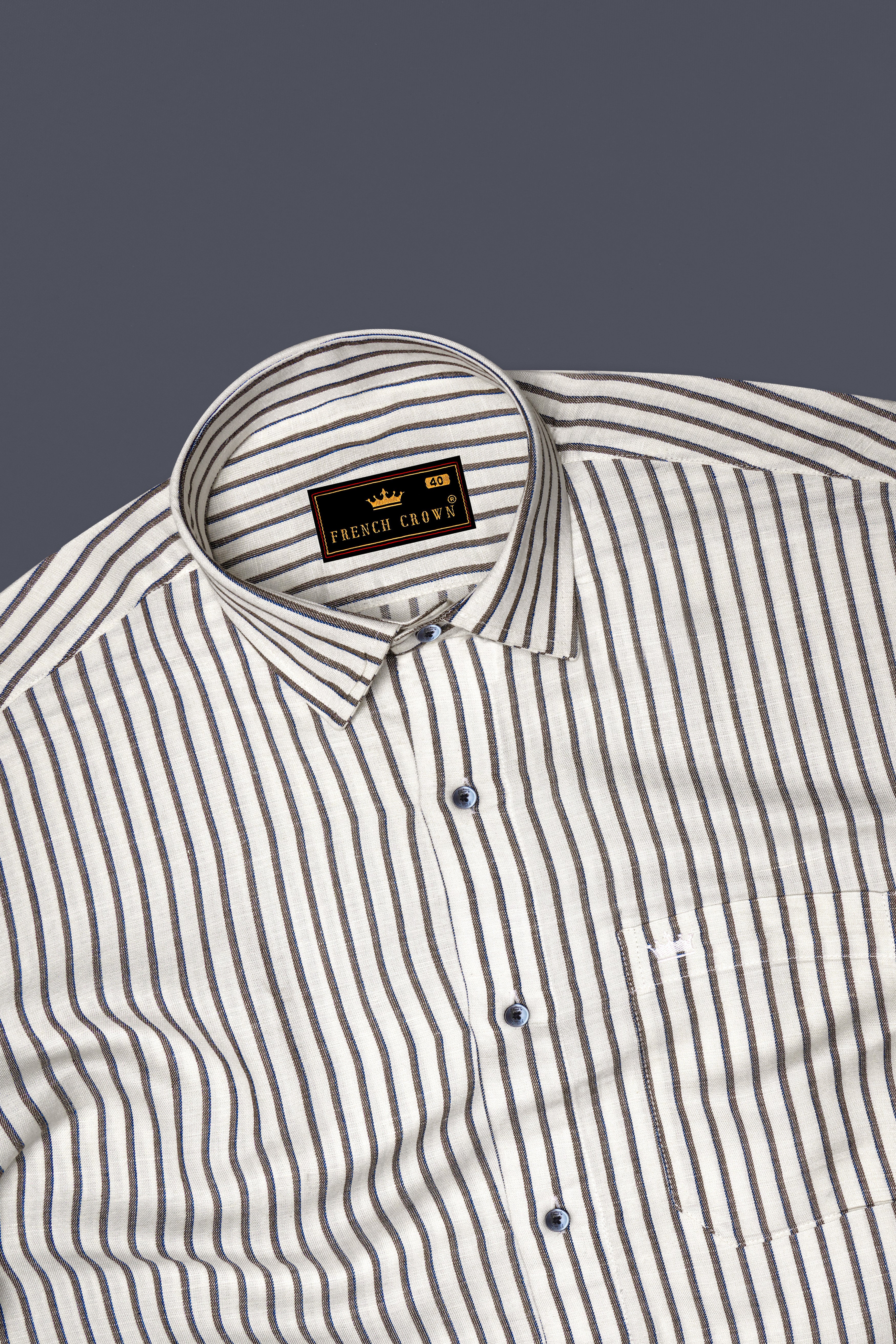 Off White with Hemlock Brown Striped Tencel Shirt