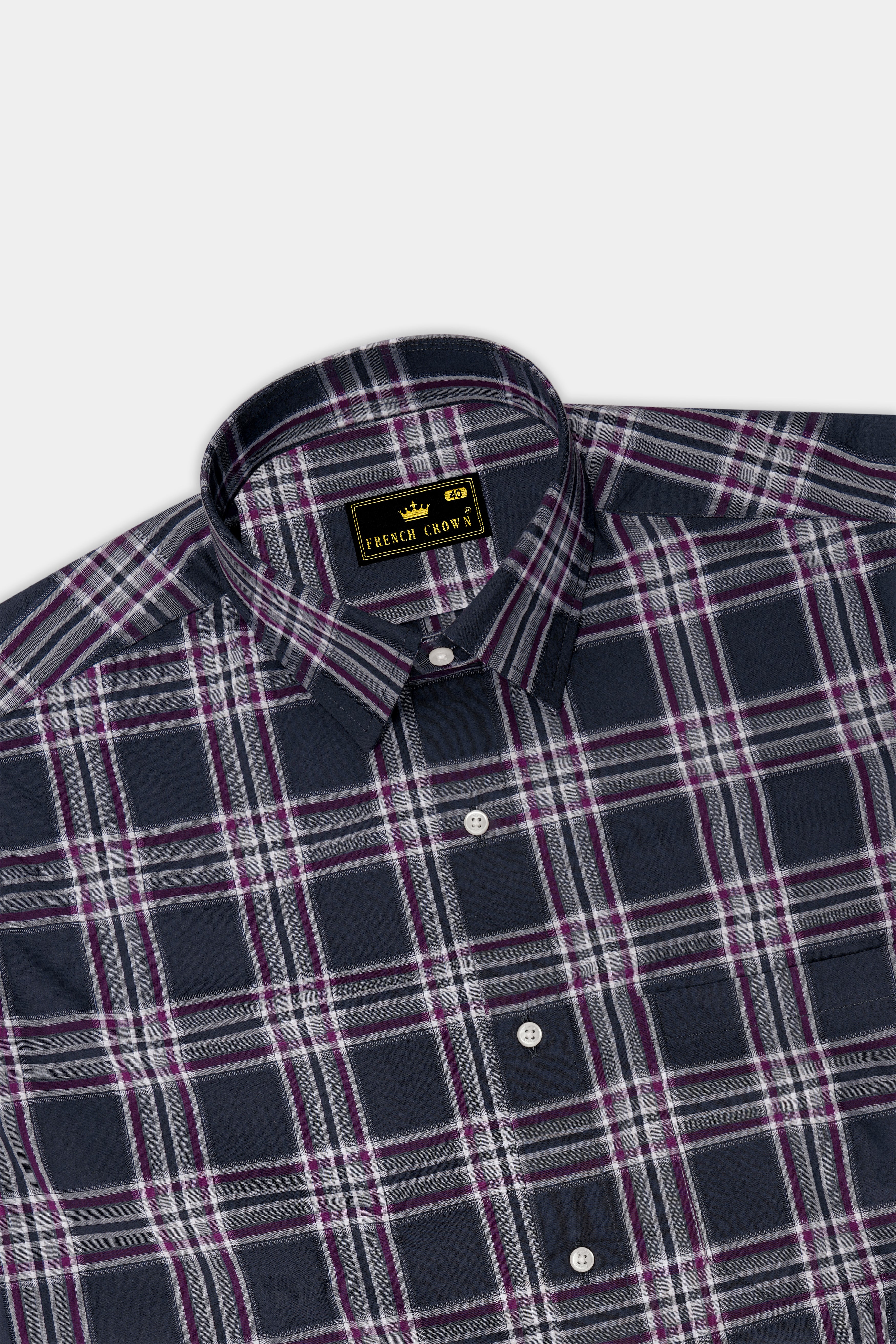Thunder Blue with Eminence Purple Plaid Dobby Textured Premium Giza Cotton Shirt