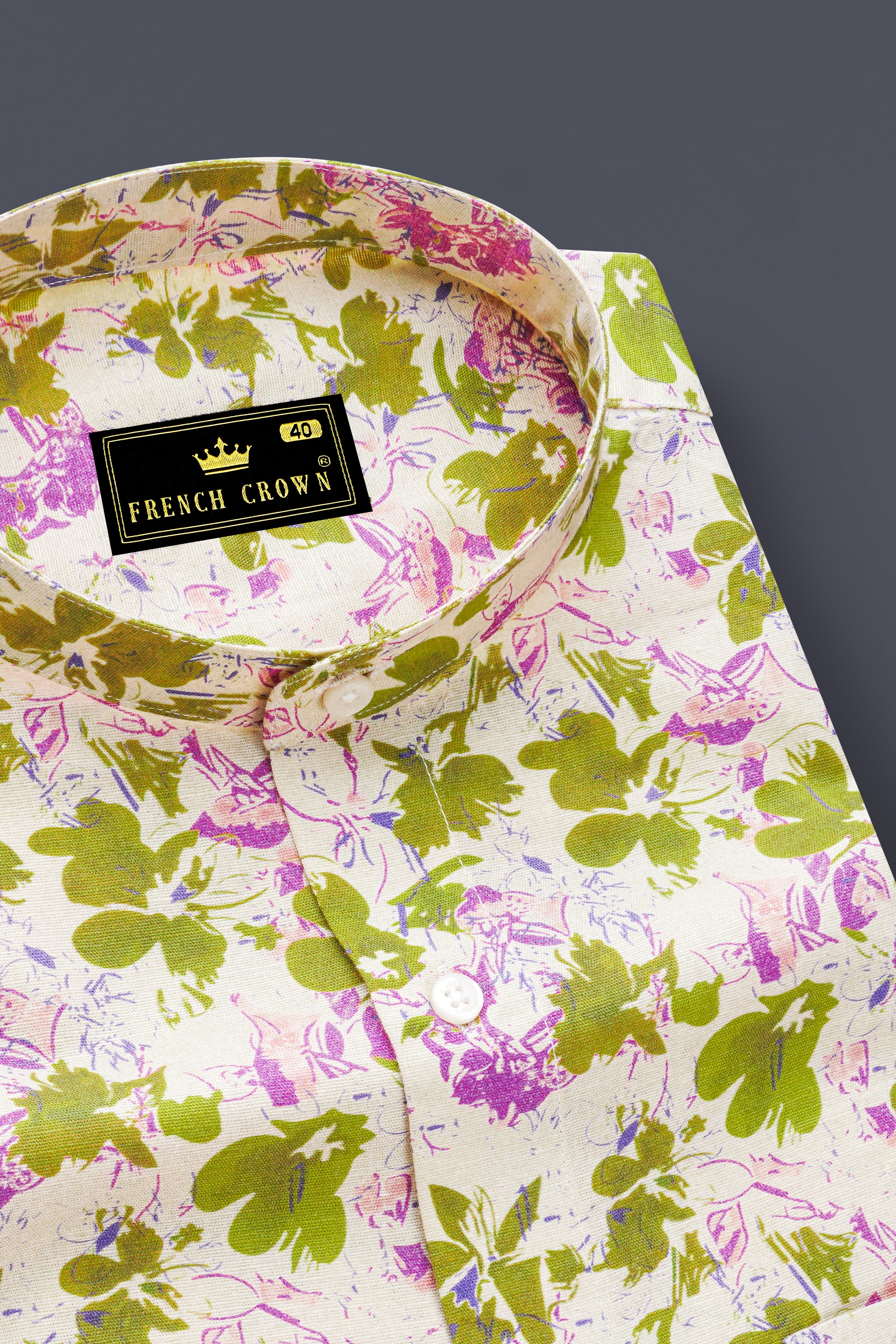 Albescent Cream with Alpine Green Multicolour Floral Textured Luxurious Linen Shirt