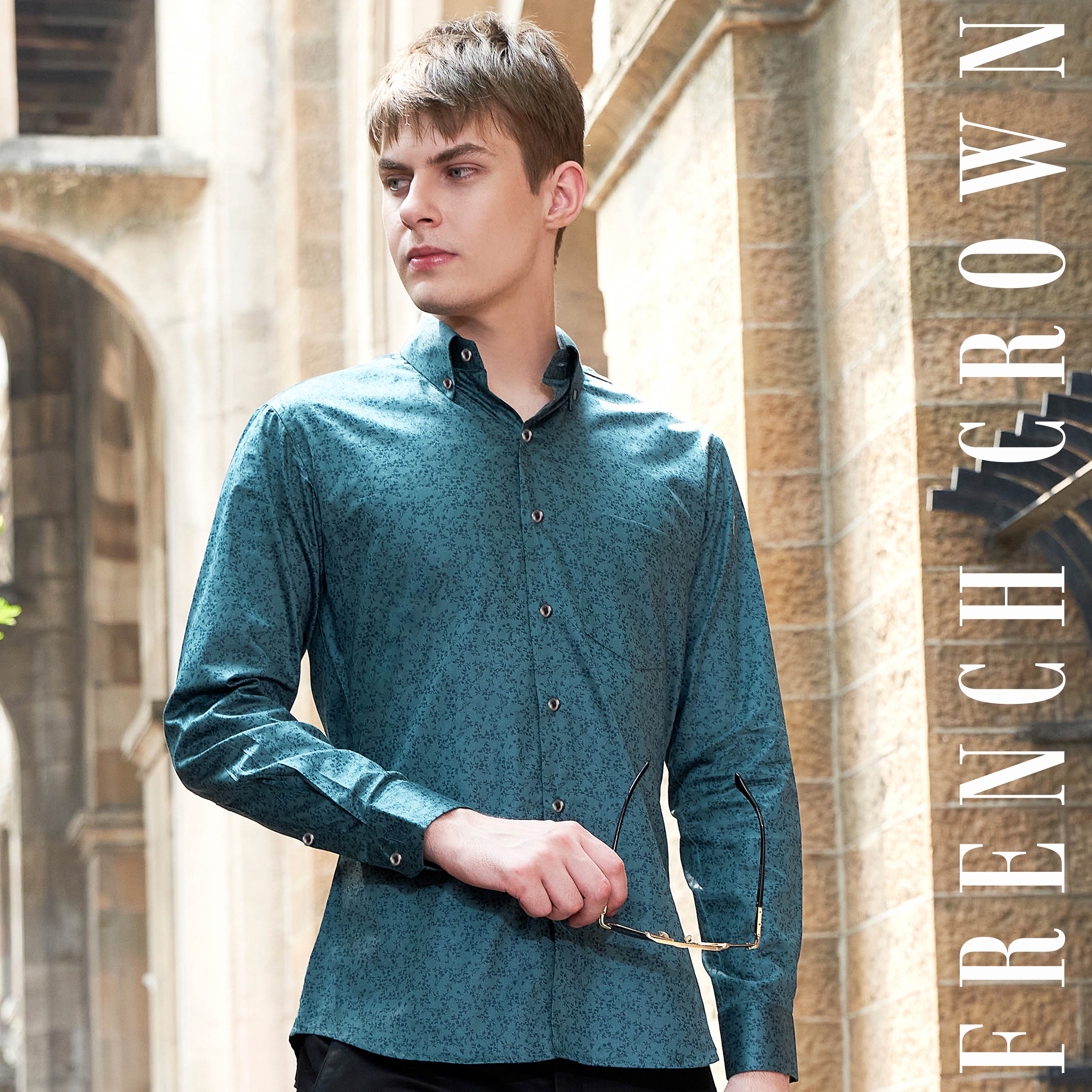 Deep Teal Green Formal/Casual Prints Premium Cotton Button-Down Shirt For Men, 17.5in / 44cm / XL / Full Sleeves Deep Teal Green Formal/Casual Prints Premium Cotton Button-Down Shirt For Men, 17.5in / 44cm / XL / Full Sleeves
