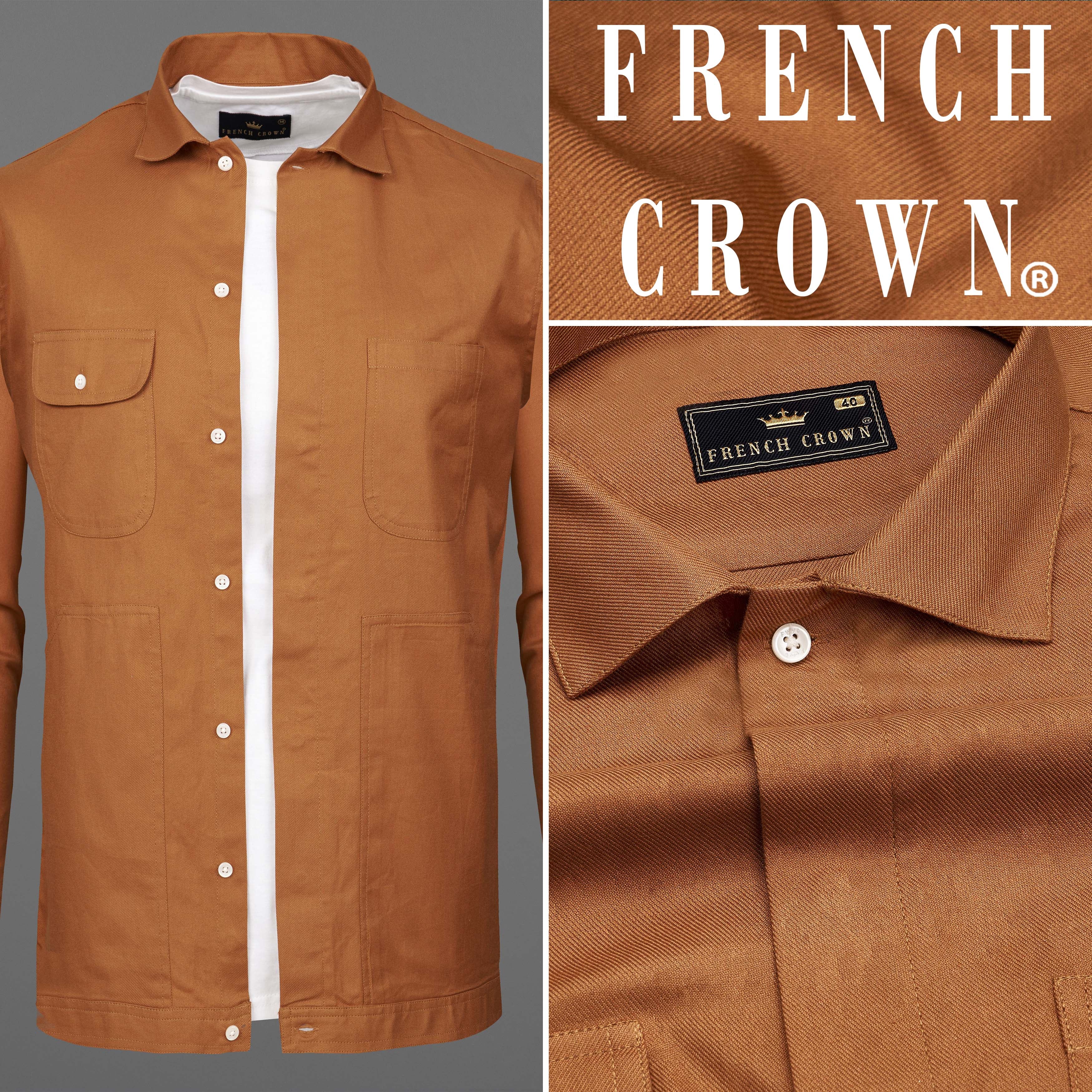 Sepia Brown Twill Premium Cotton Designer Overshirt/Shacket