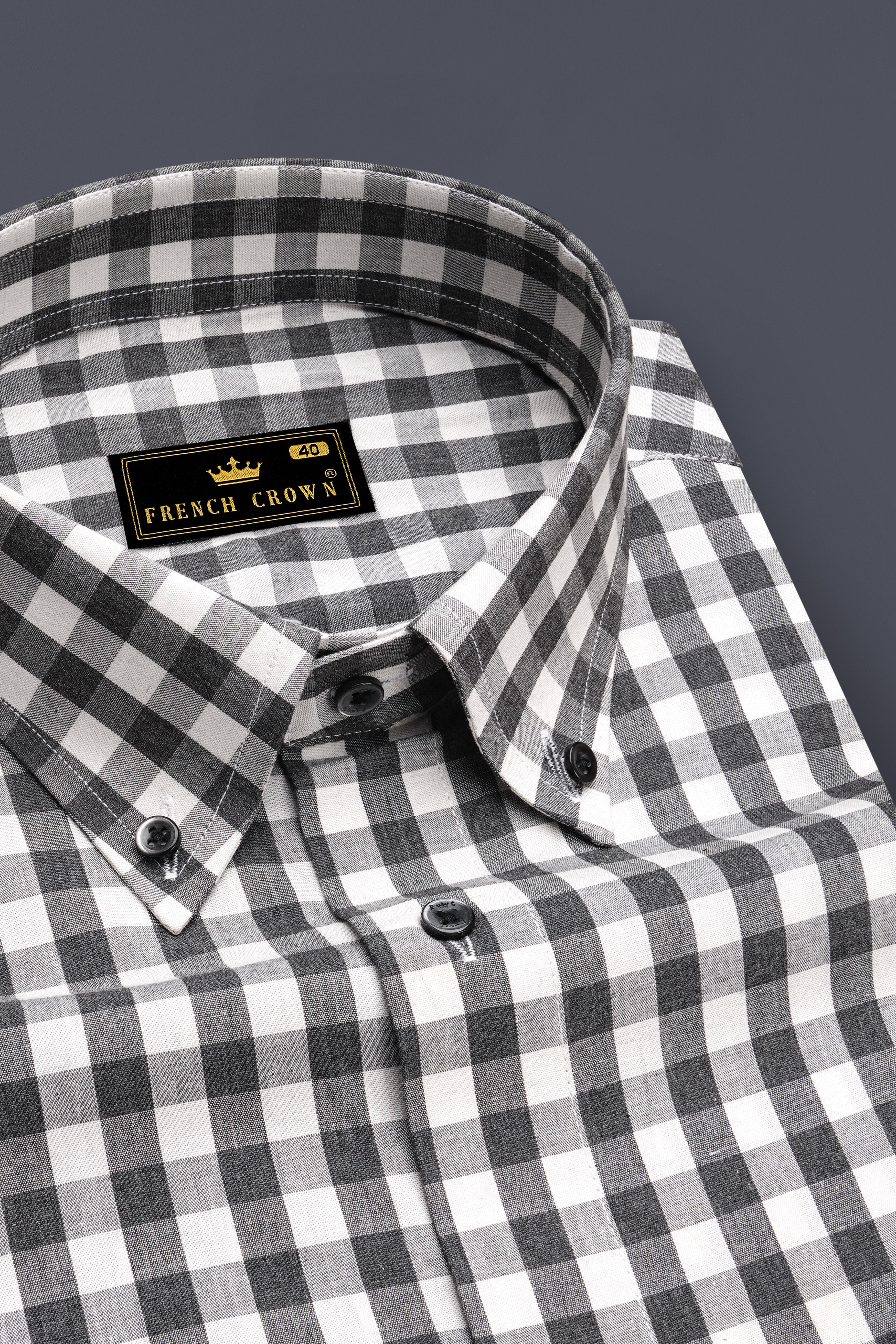 Bright White and Iridium Black Checkered Premium Cotton Shirt