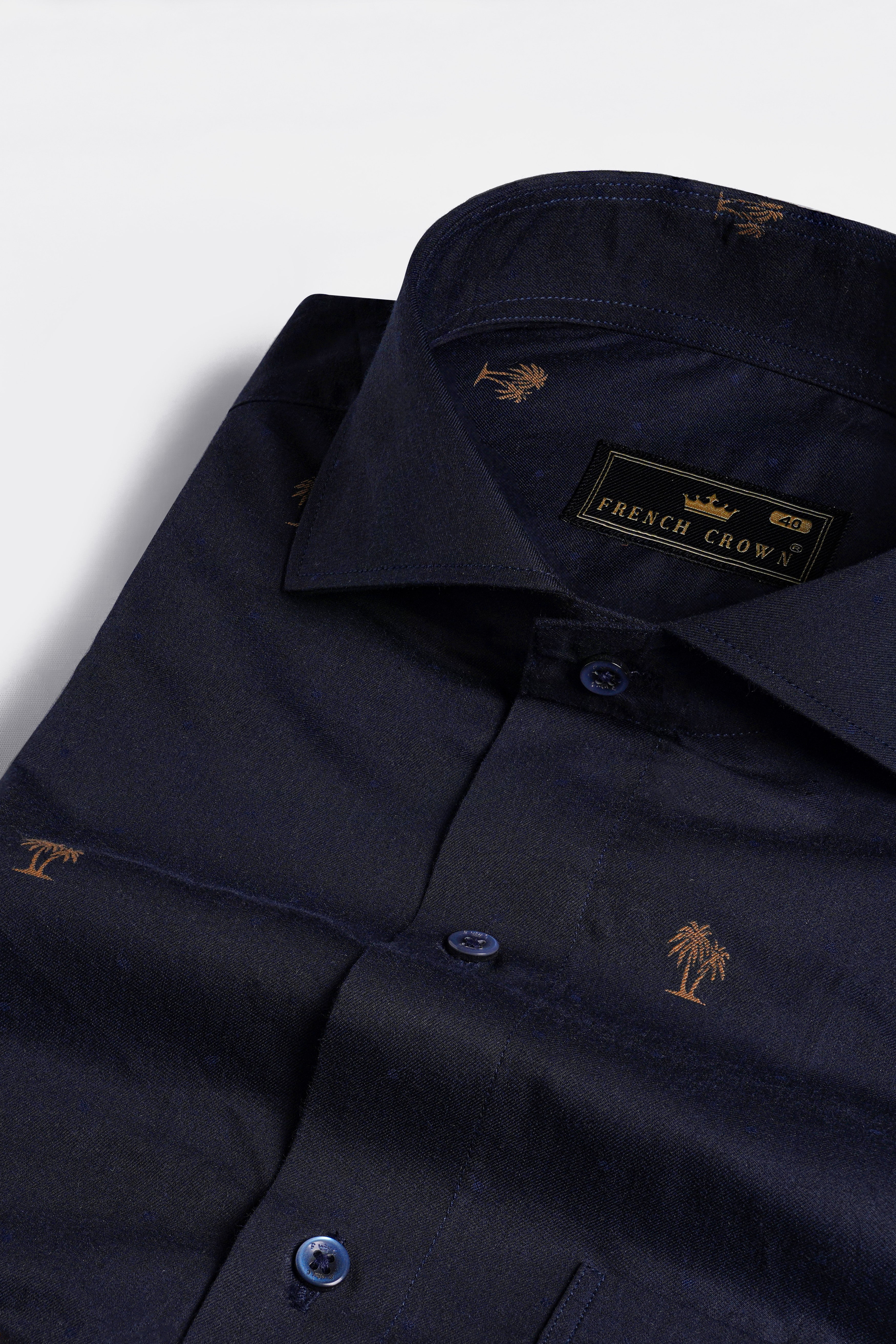 Cinder Navy Blue Trees Textured Jacquard Premium Giza Cotton Shirt