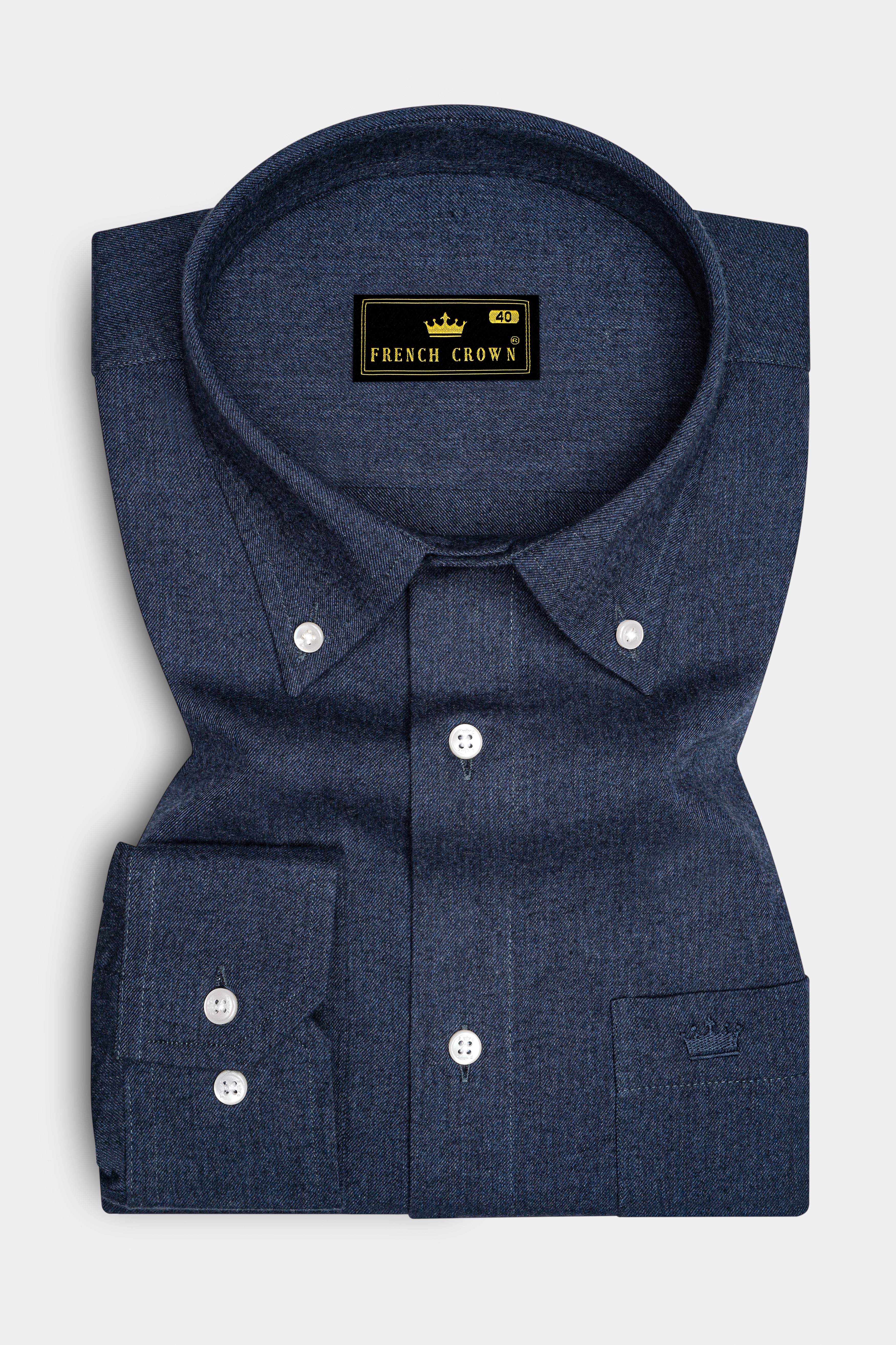 Gunmetal Blue Button Down Flannel Shirt